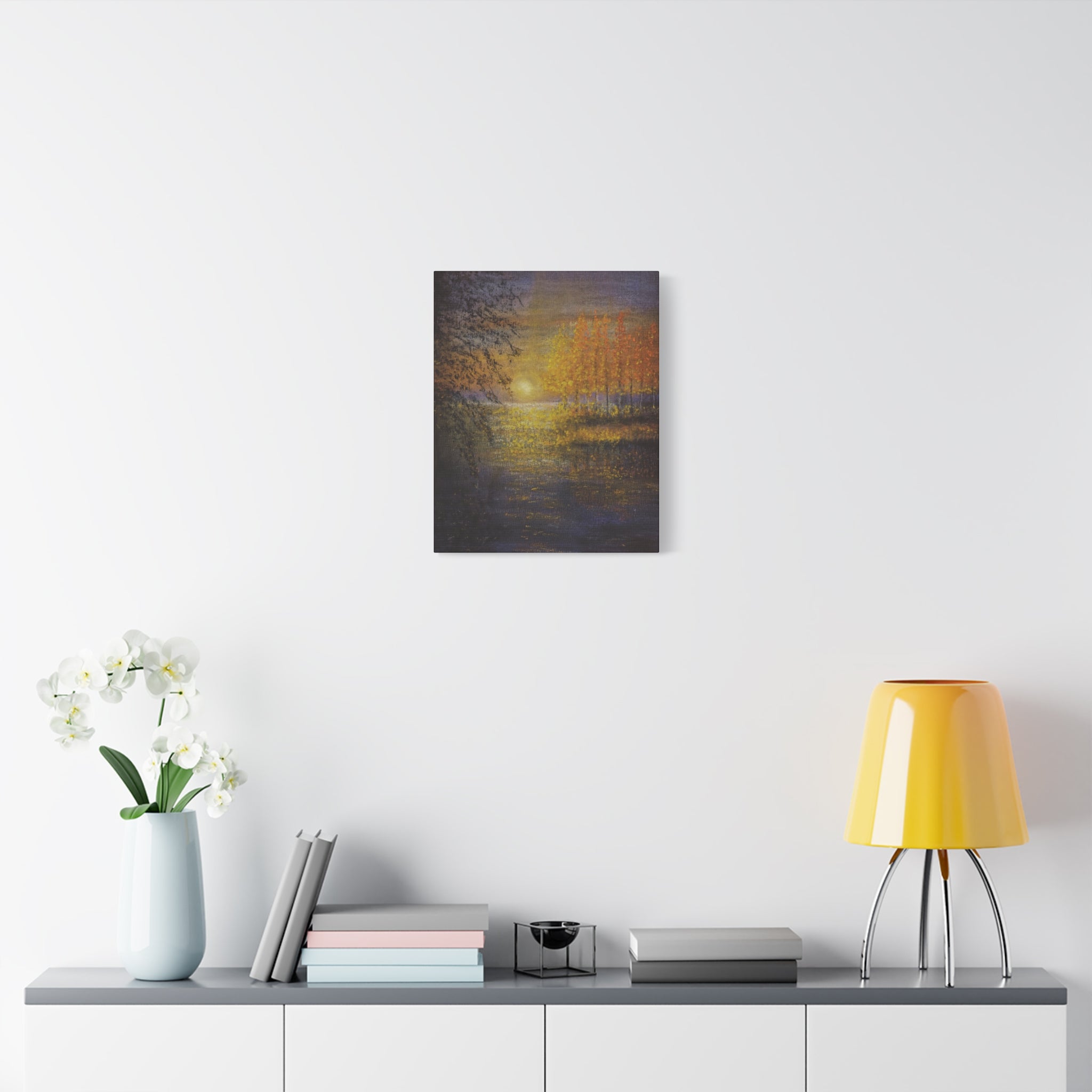 Autumn Sunset Canvas Wall Art — Golden Trees Over Tranquil Lake