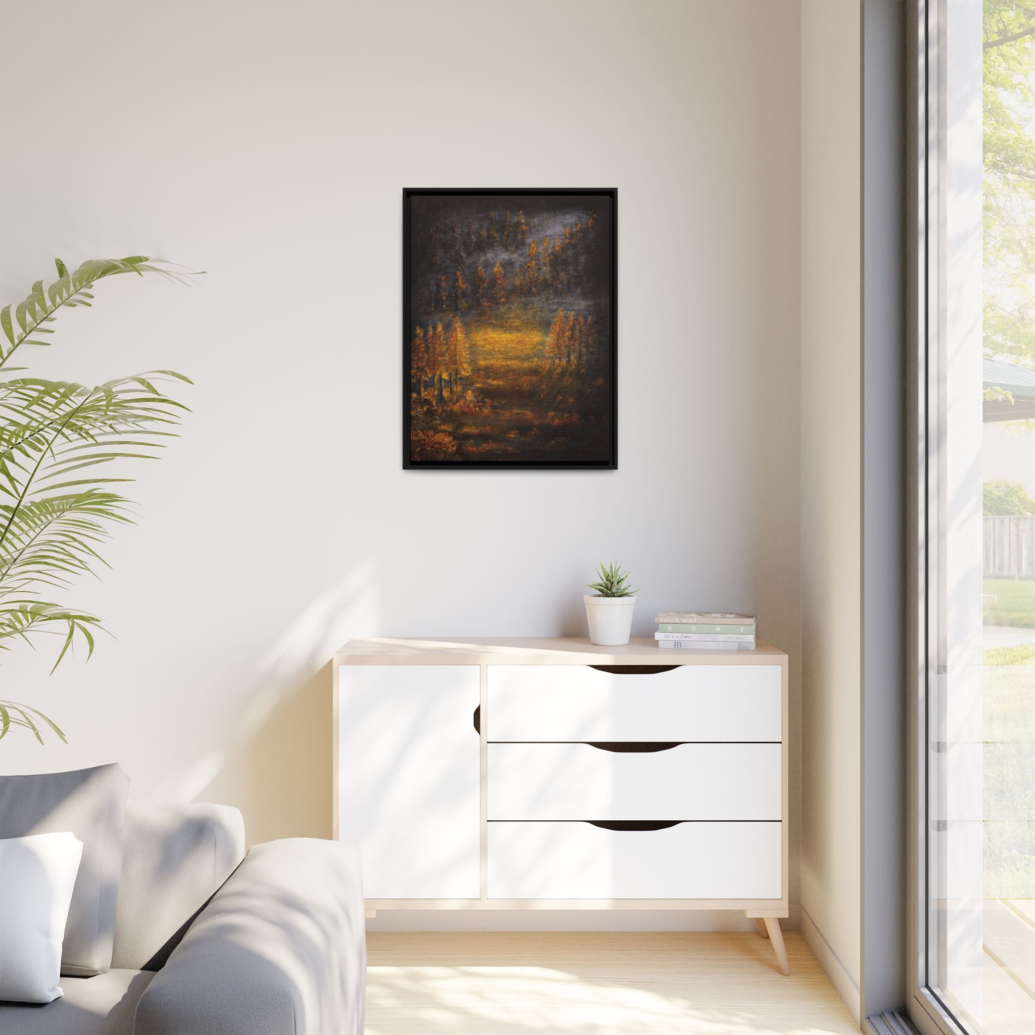 Autumn Glow Landscape - Framed Matte Canvas Wall Art