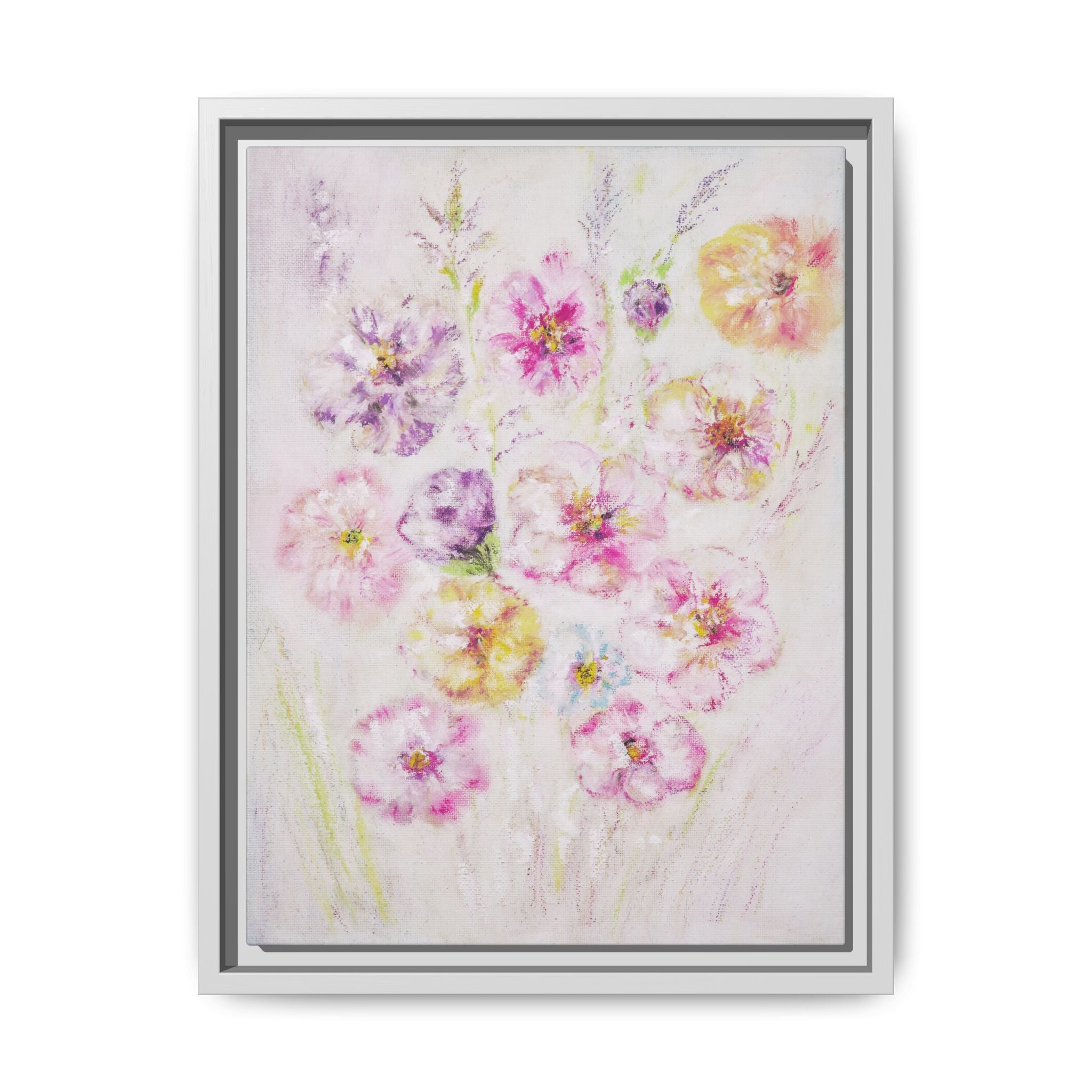 Framed Floral Canvas Print — Soft Pastel Bouquet Wall Art