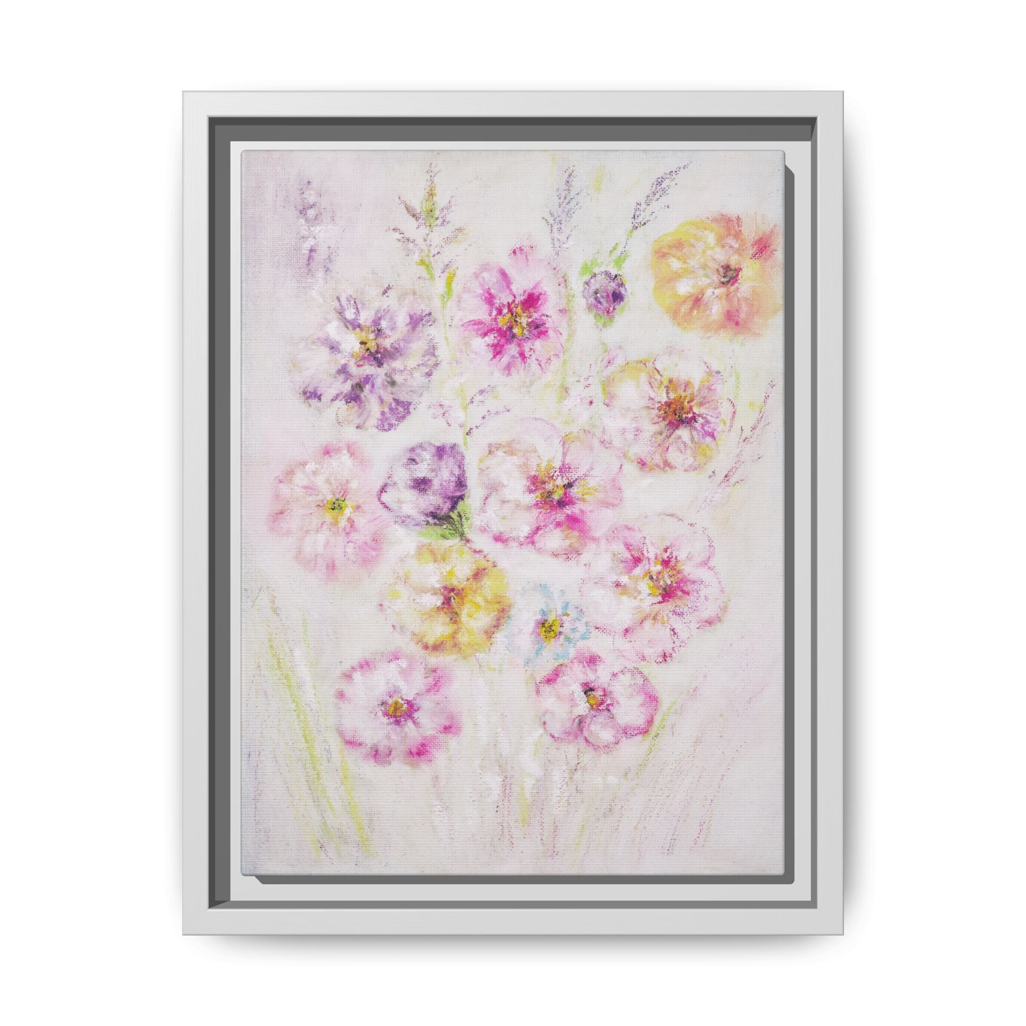 Framed Floral Canvas Print — Soft Pastel Bouquet Wall Art