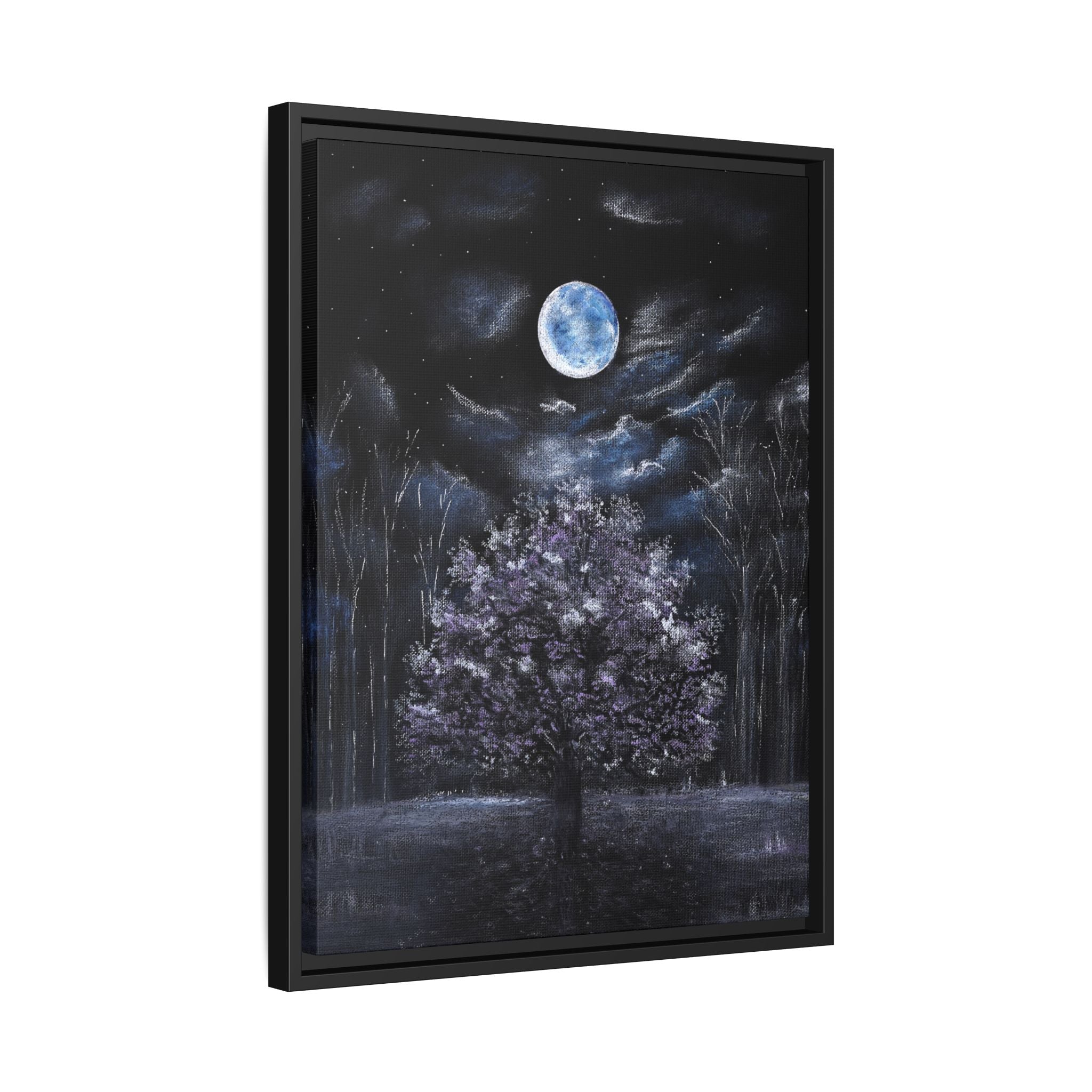 Framed Matte Canvas Art — Moonlit Tree Nightscape
