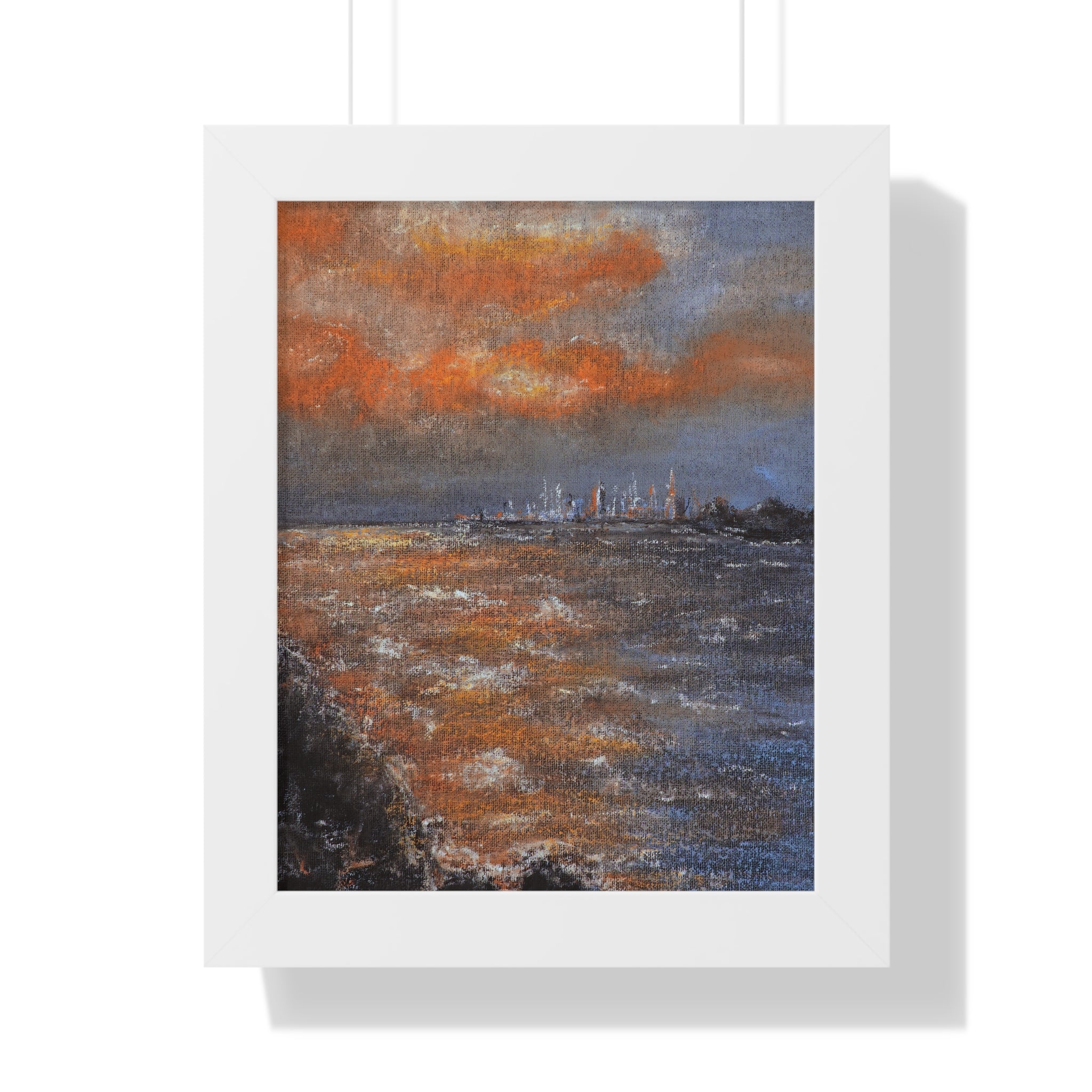 Framed Seascape Poster — Orange Sunset Coastal Art Print