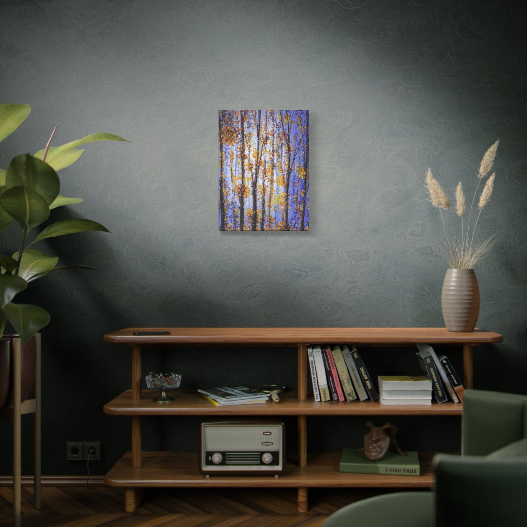 Autumn Aspens Matte Stretched Canvas – Purple & Gold Forest Wall Art (1.25")