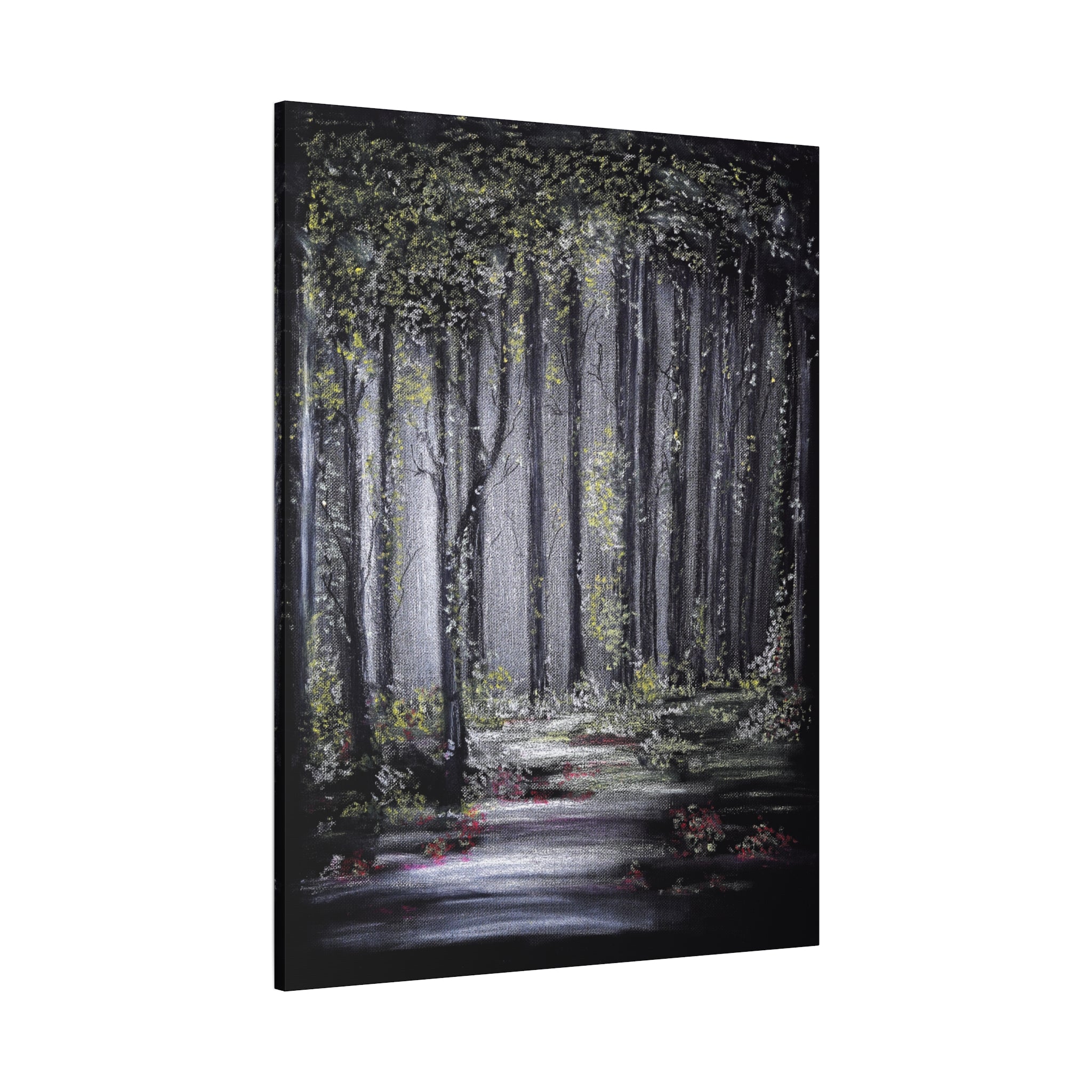Forest Path Matte Canvas Wall Art — Moody Woodland Landscape, Stretched 1.25"