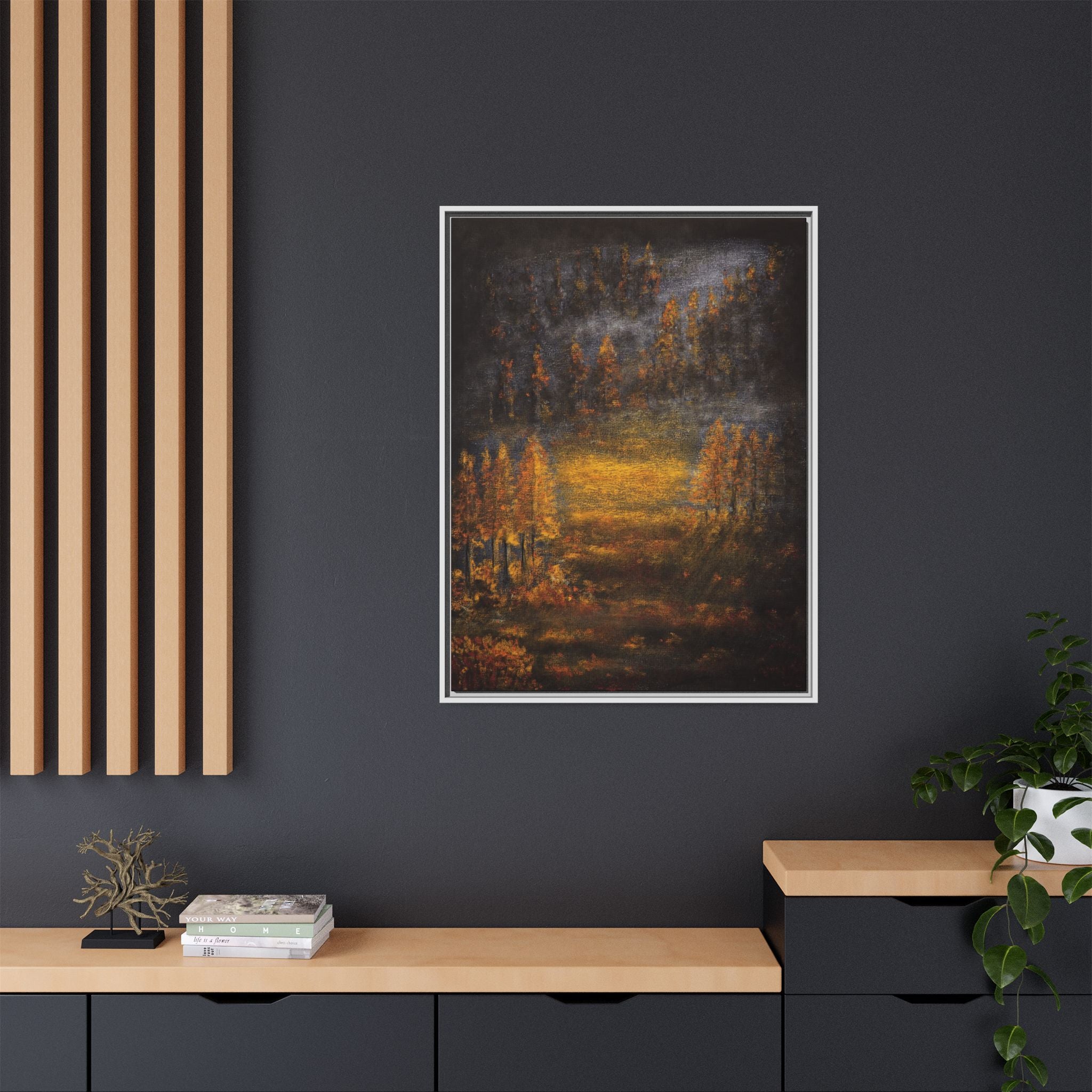 Autumn Glow Landscape - Framed Matte Canvas Wall Art