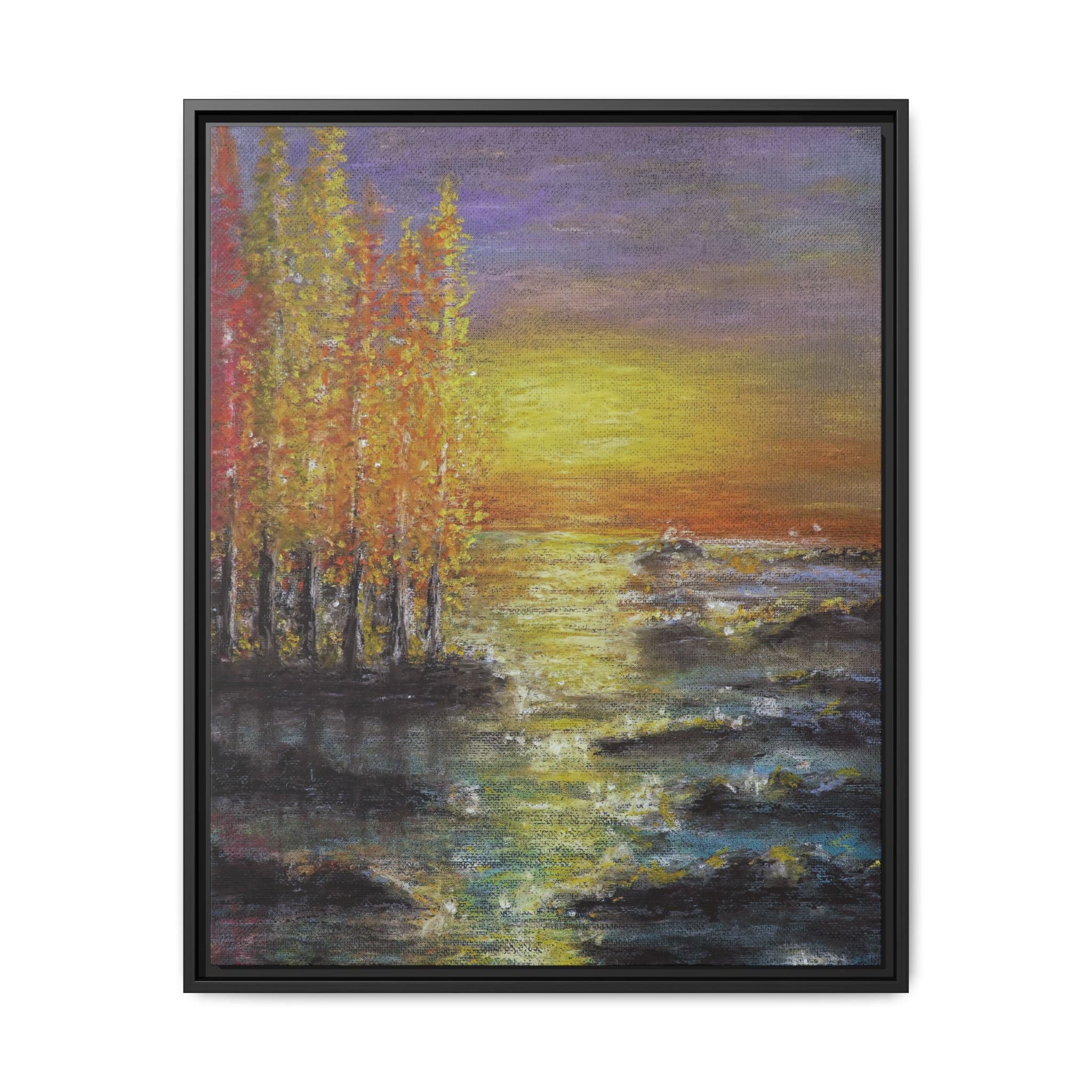 Tranquil Sunset Lake - Framed Matte Canvas Art Print
