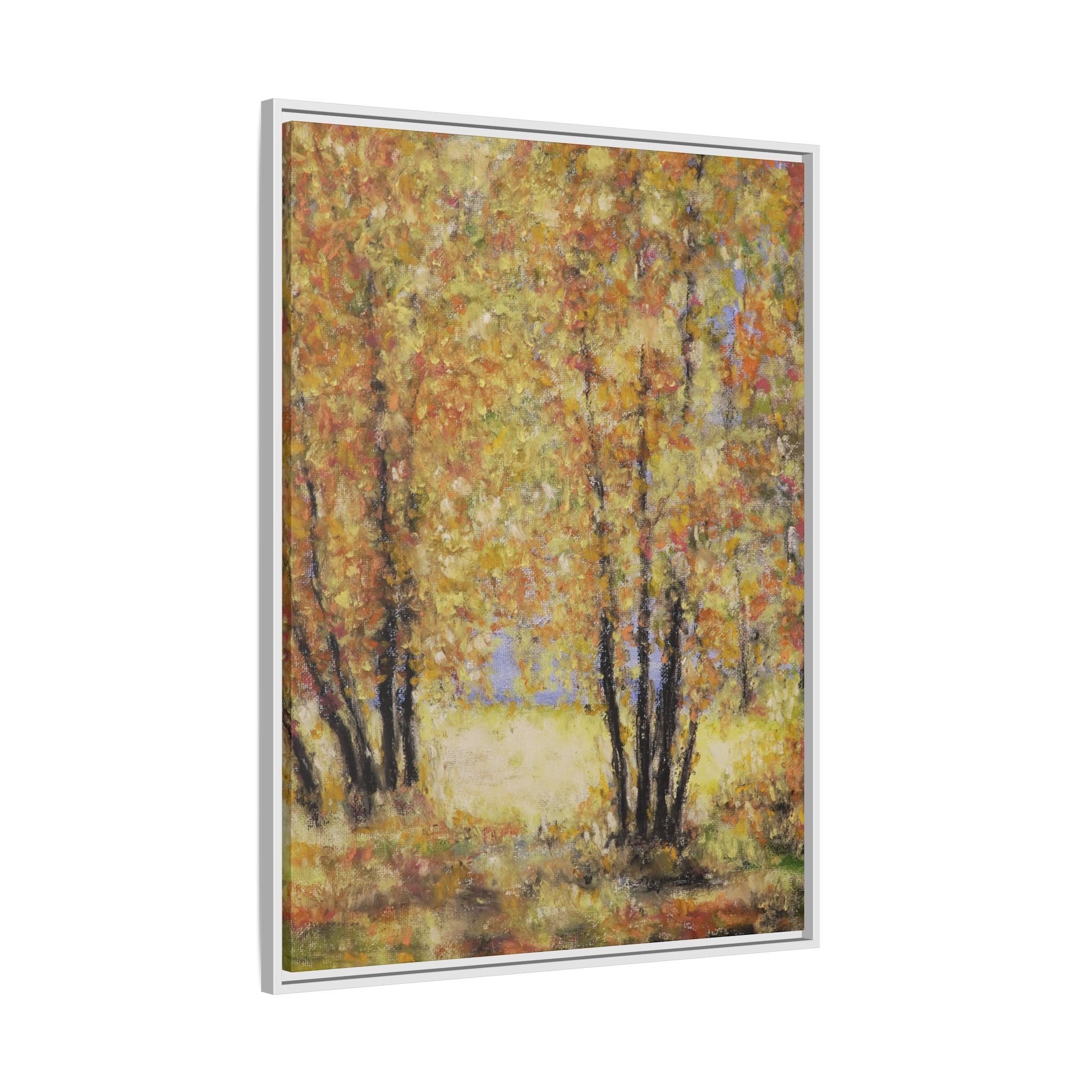 Framed Matte Canvas Autumn Forest Wall Art — Golden Trees Landscape Print