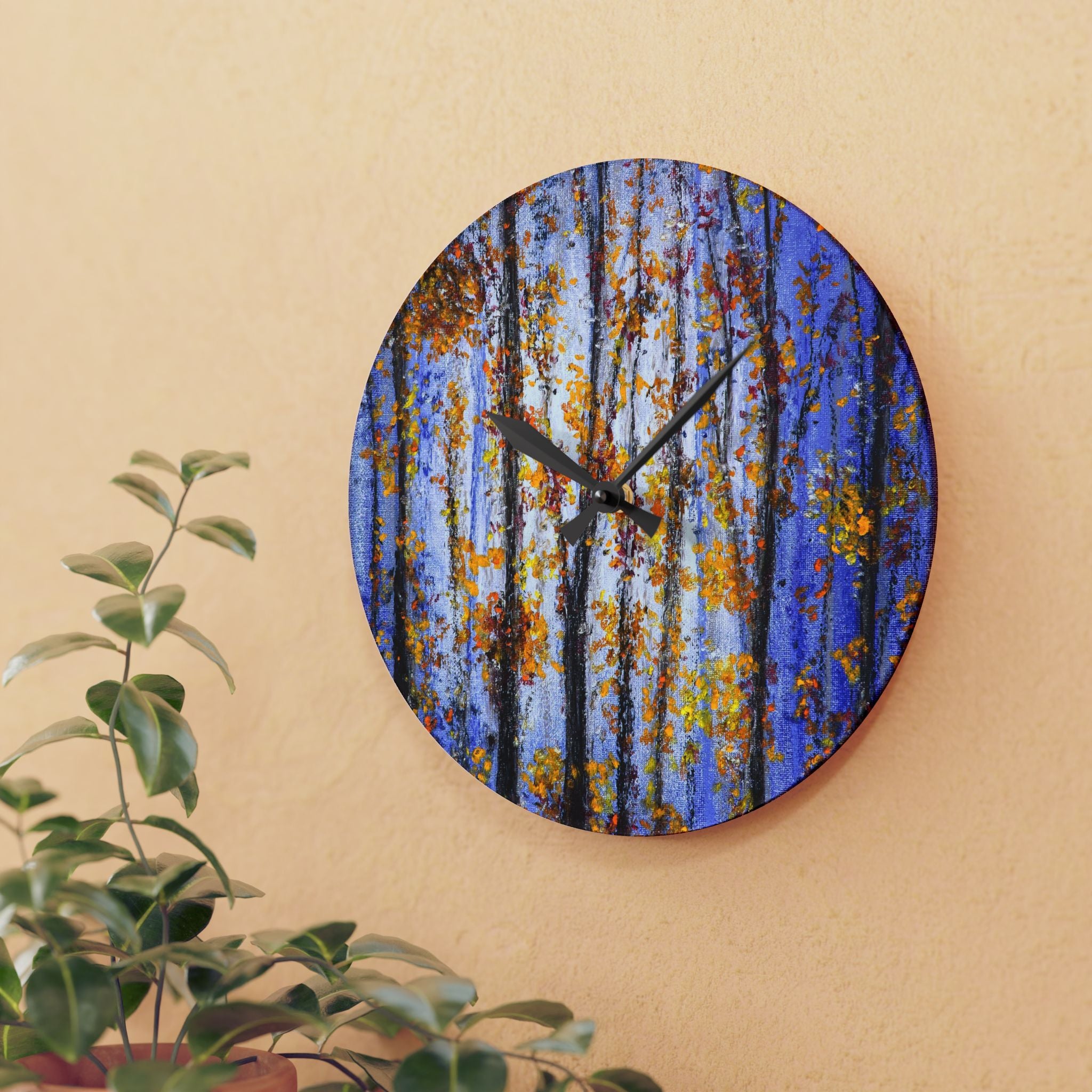 Acrylic Wall Clock — Autumn Aspen Forest Art Clock (Round)