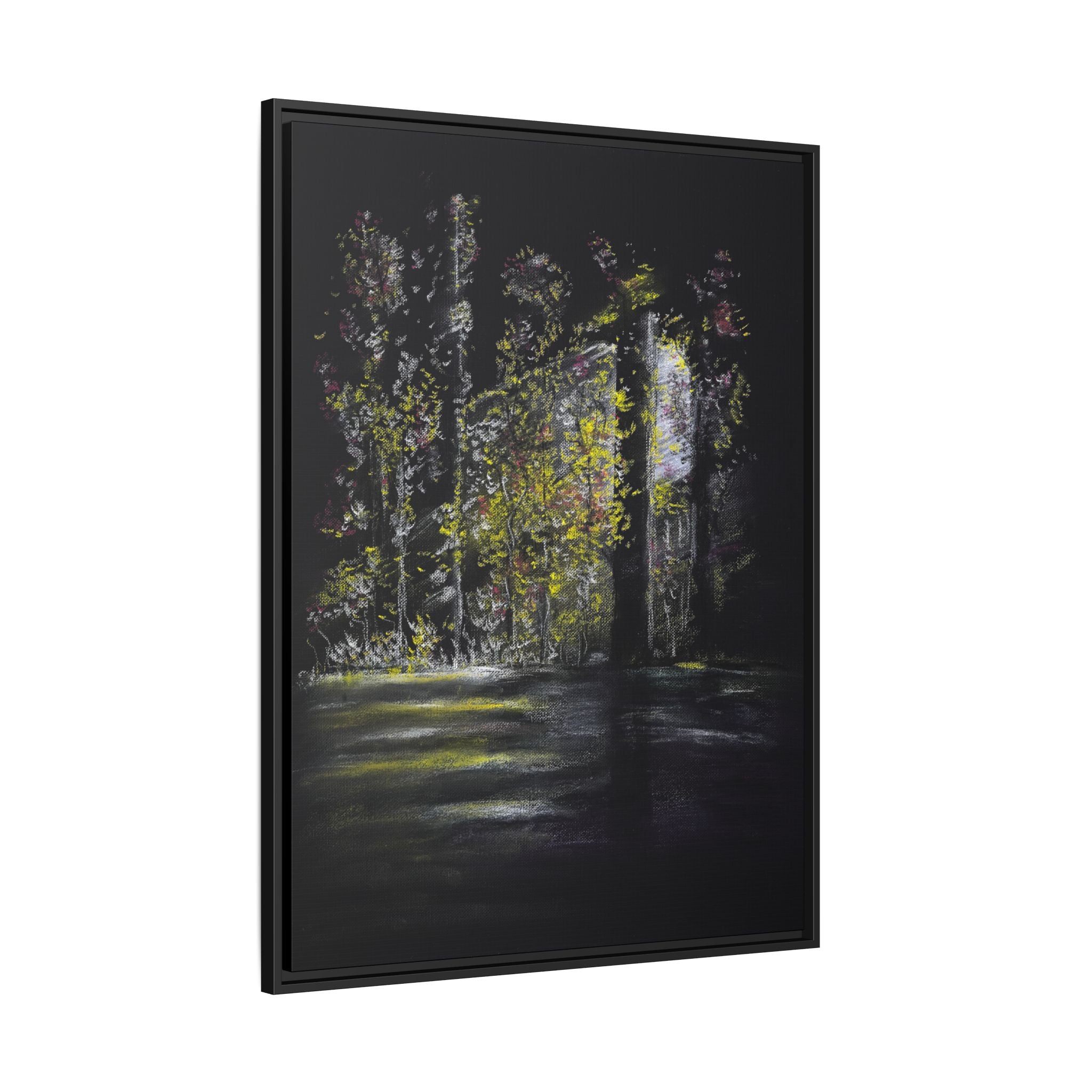 Framed Matte Canvas Forest Nightscape – Moody Woodland Wall Art