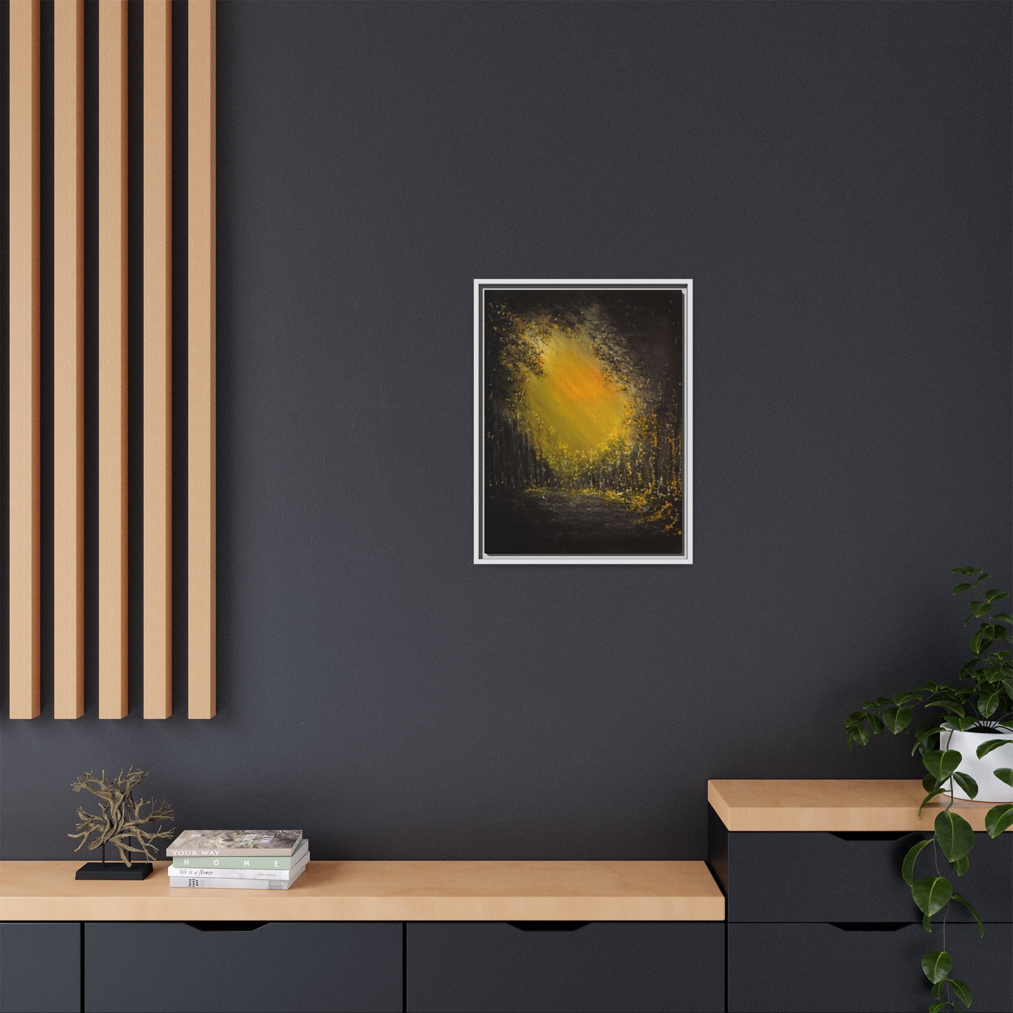 Framed Matte Canvas Wall Art — Golden Forest Glow