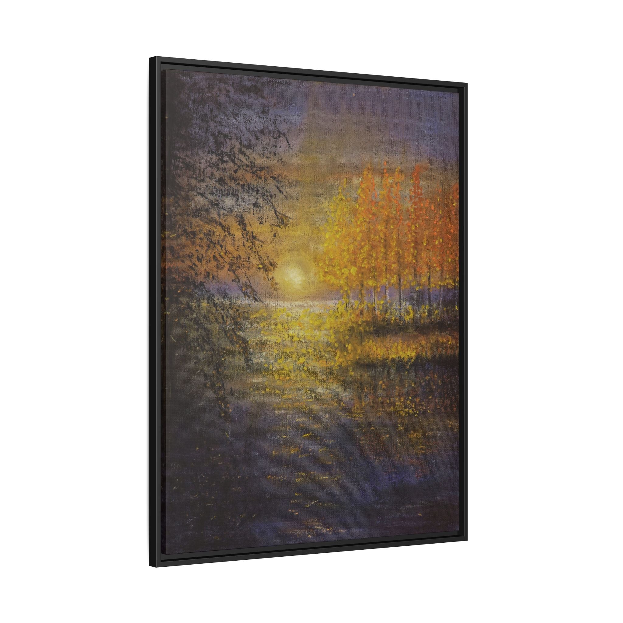 Framed Matte Canvas Painting - Golden Trees Over Tranquil Lake