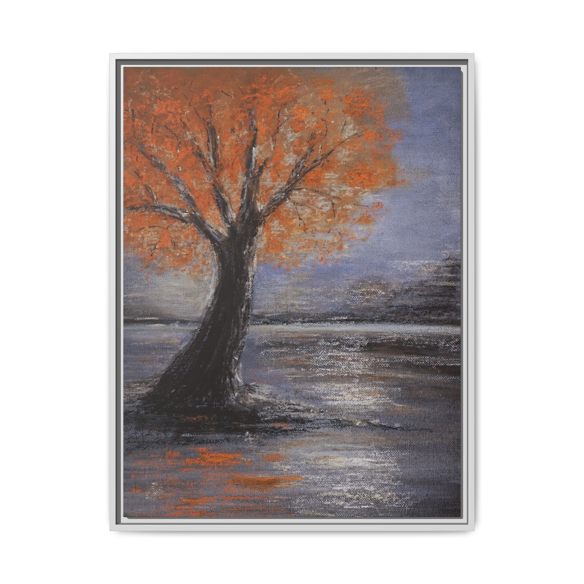 Framed Autumn Tree Canvas Print — Orange Tree Landscape Wall Art