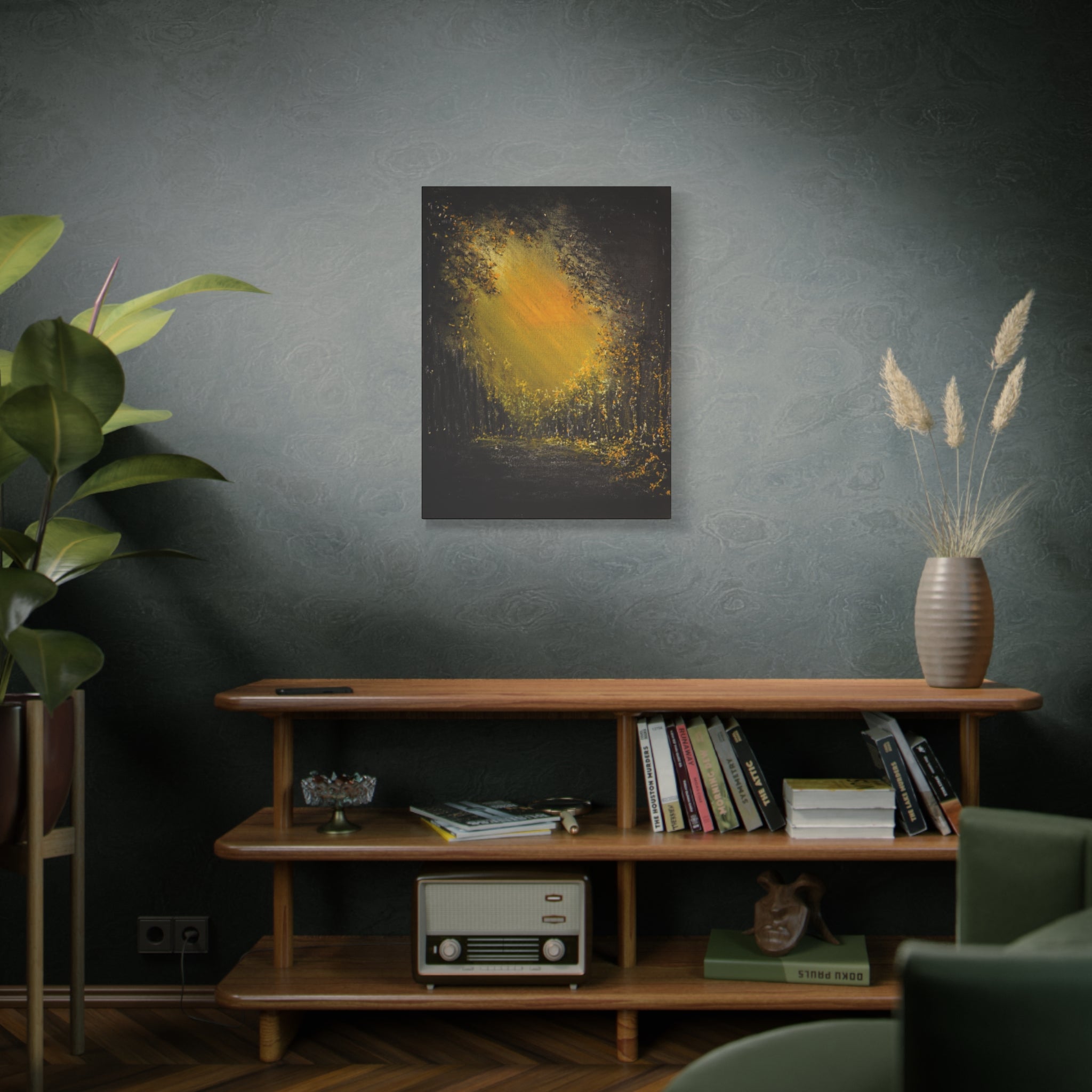 Abstract GoldenForest Glow Matte Canvas Art – Stretched Wall Painting
