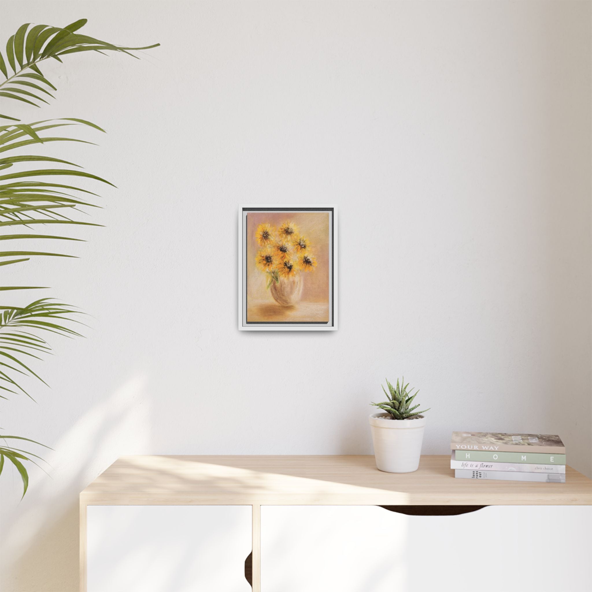 Framed Sunflower Vase — Matte Canvas Wall Art