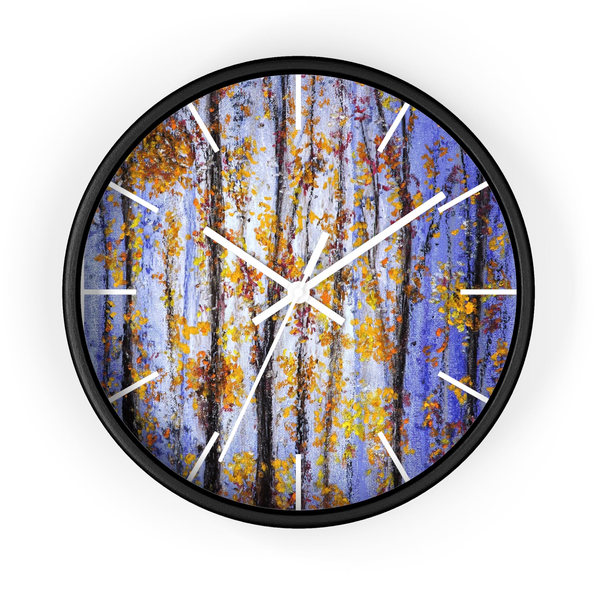 Autumn Aspen Wall Clock — Forest Birch Trees Fall Leaves Decorative Clock