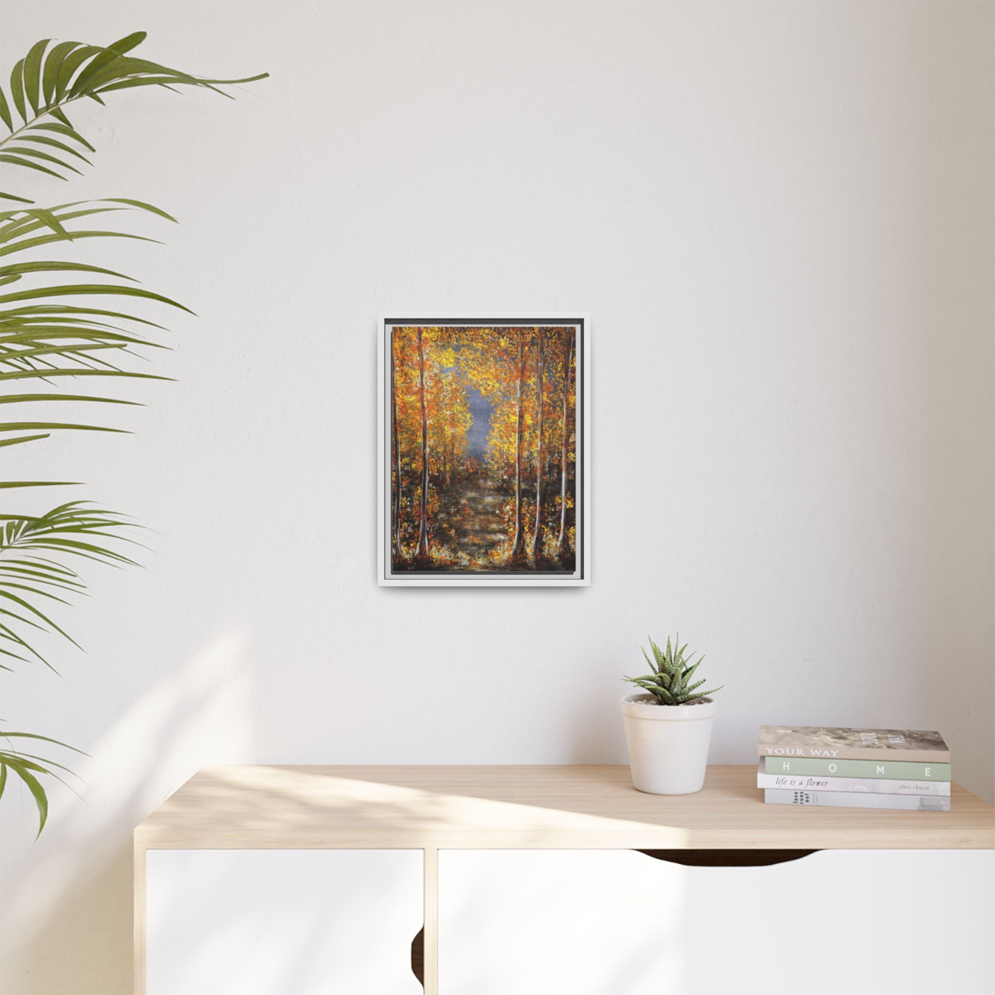 Framed Canvas Art - Autumn Forest Trees Landscape