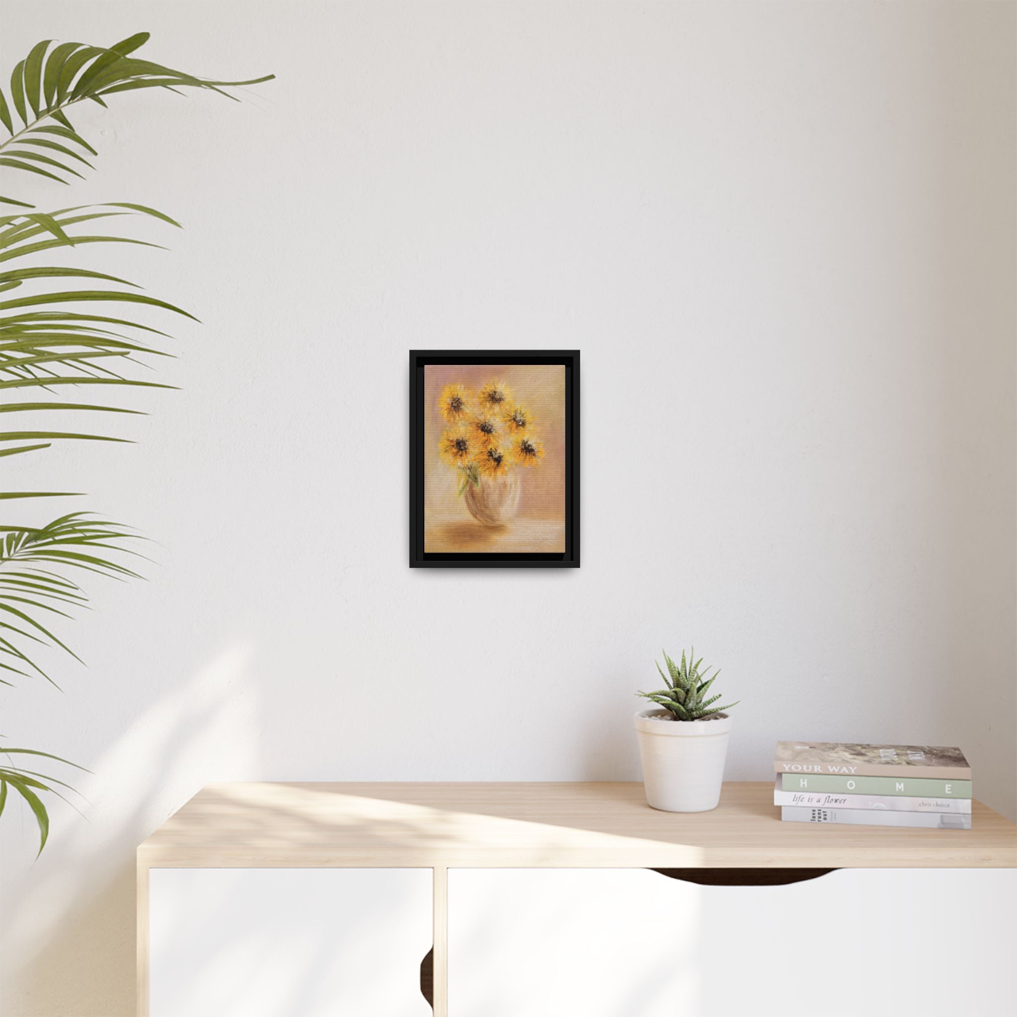 Framed Sunflower Vase — Matte Canvas Wall Art