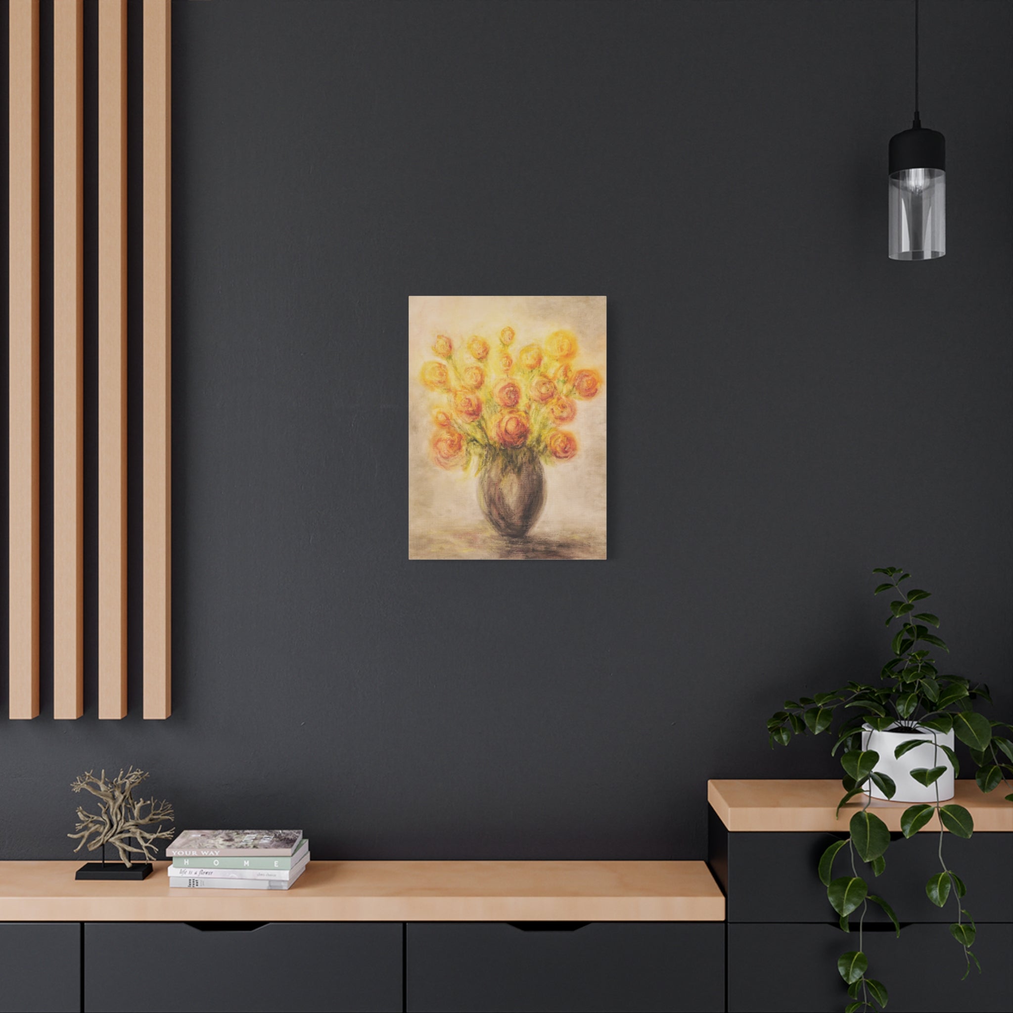 Matte Canvas Print - Golden Rose Bouquet Wall Art (Stretched 1.25")