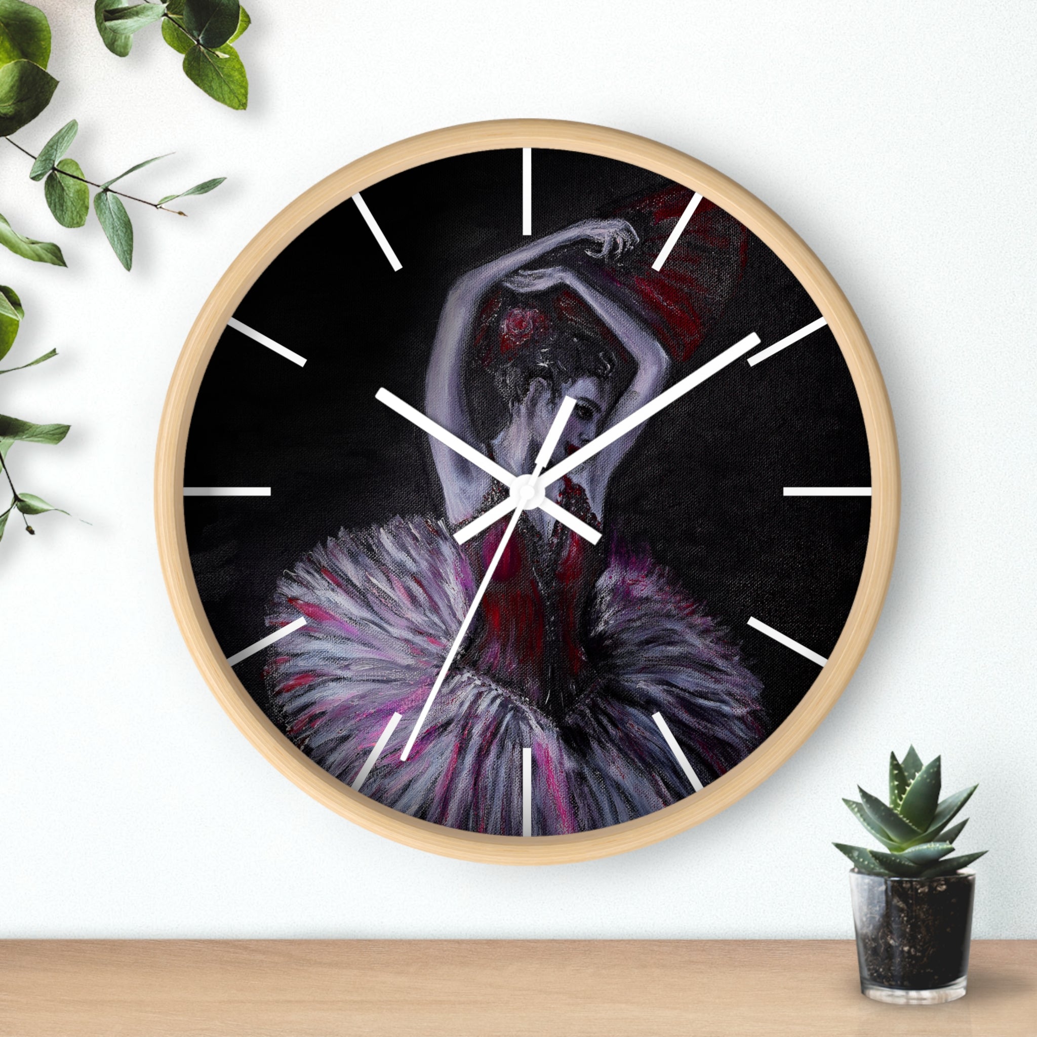Ballet Dancer Wall Clock — Dramatic Red & Black Ballerina Art Timepiece