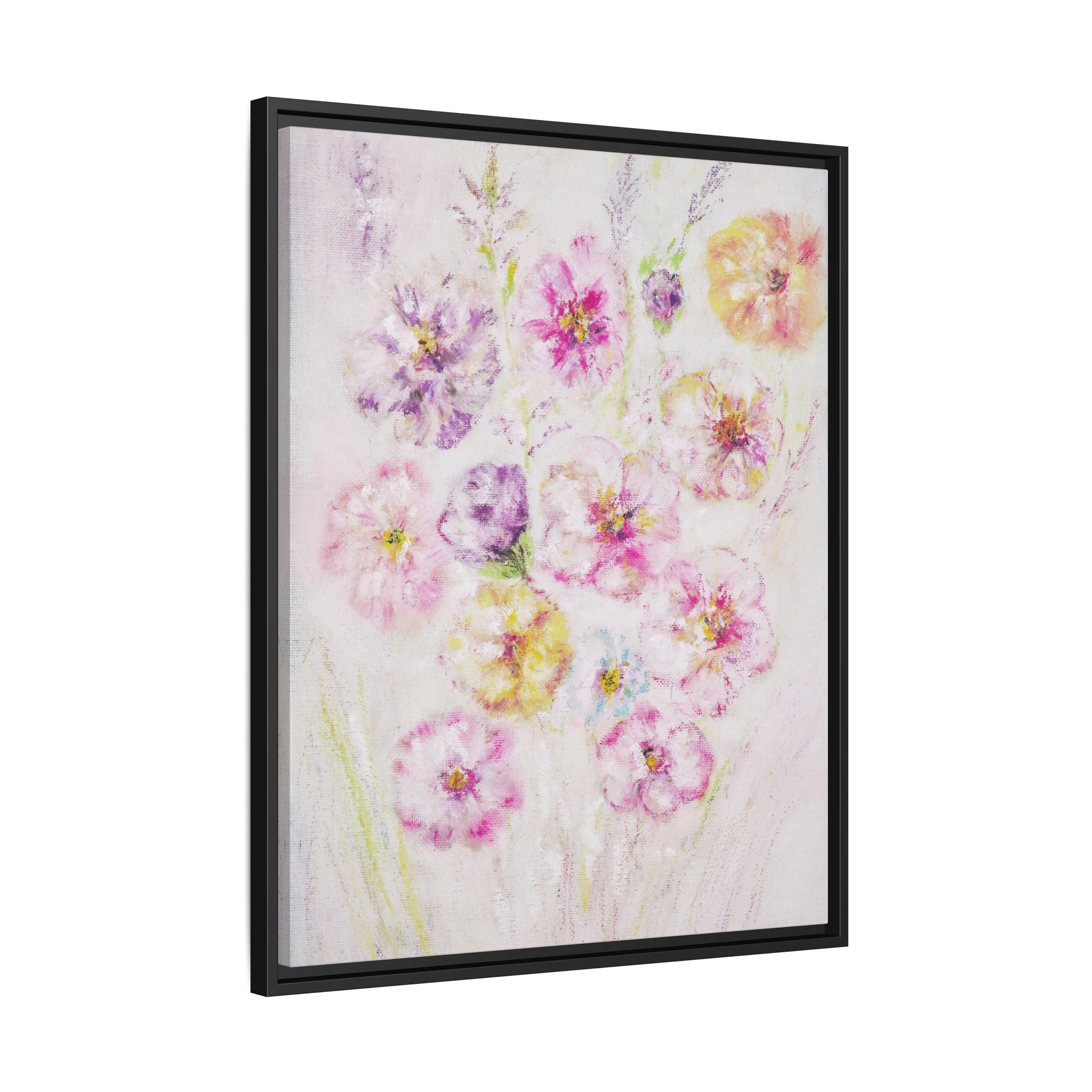 Framed Floral Canvas Print — Soft Pastel Bouquet Wall Art