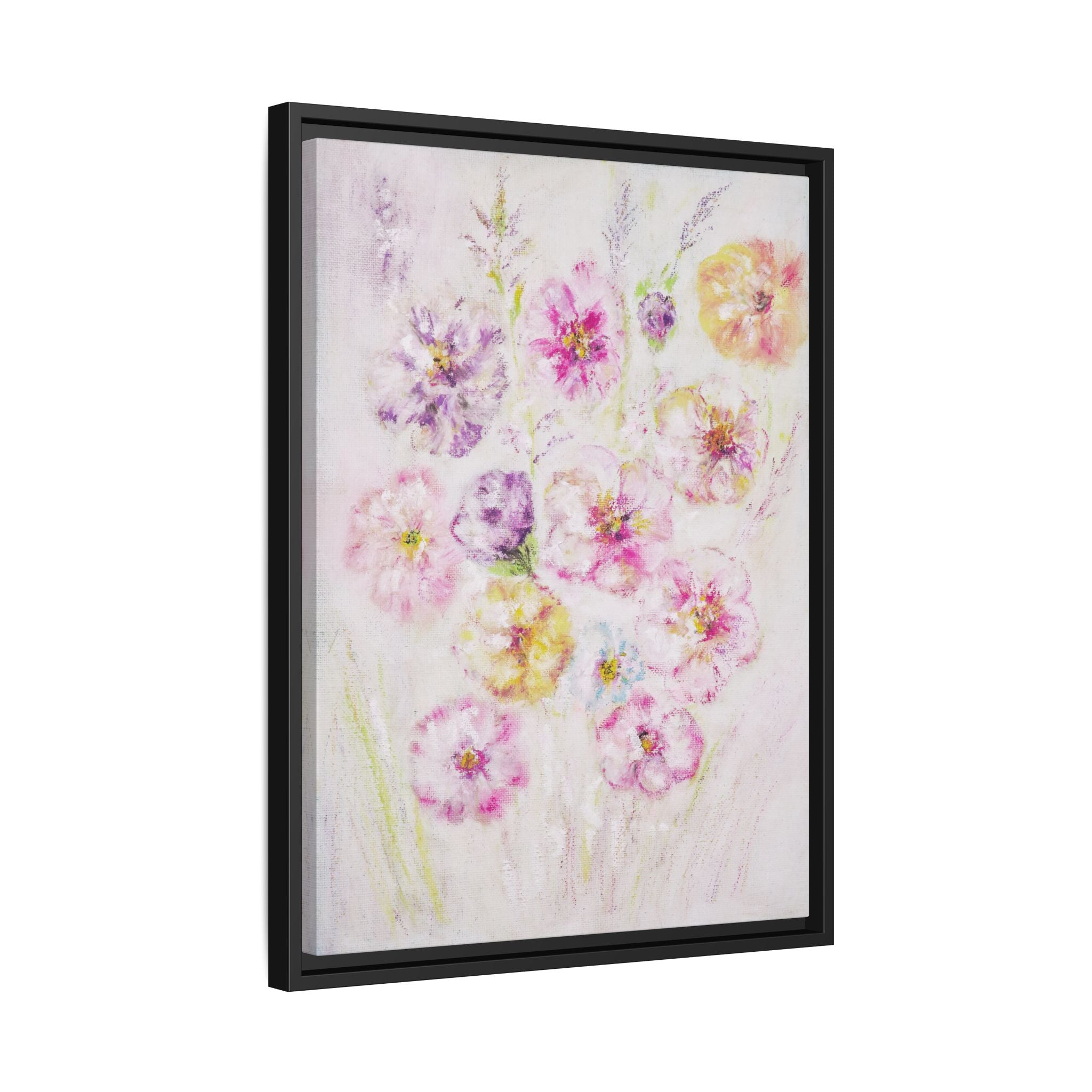 Framed Floral Canvas Print — Soft Pastel Bouquet Wall Art