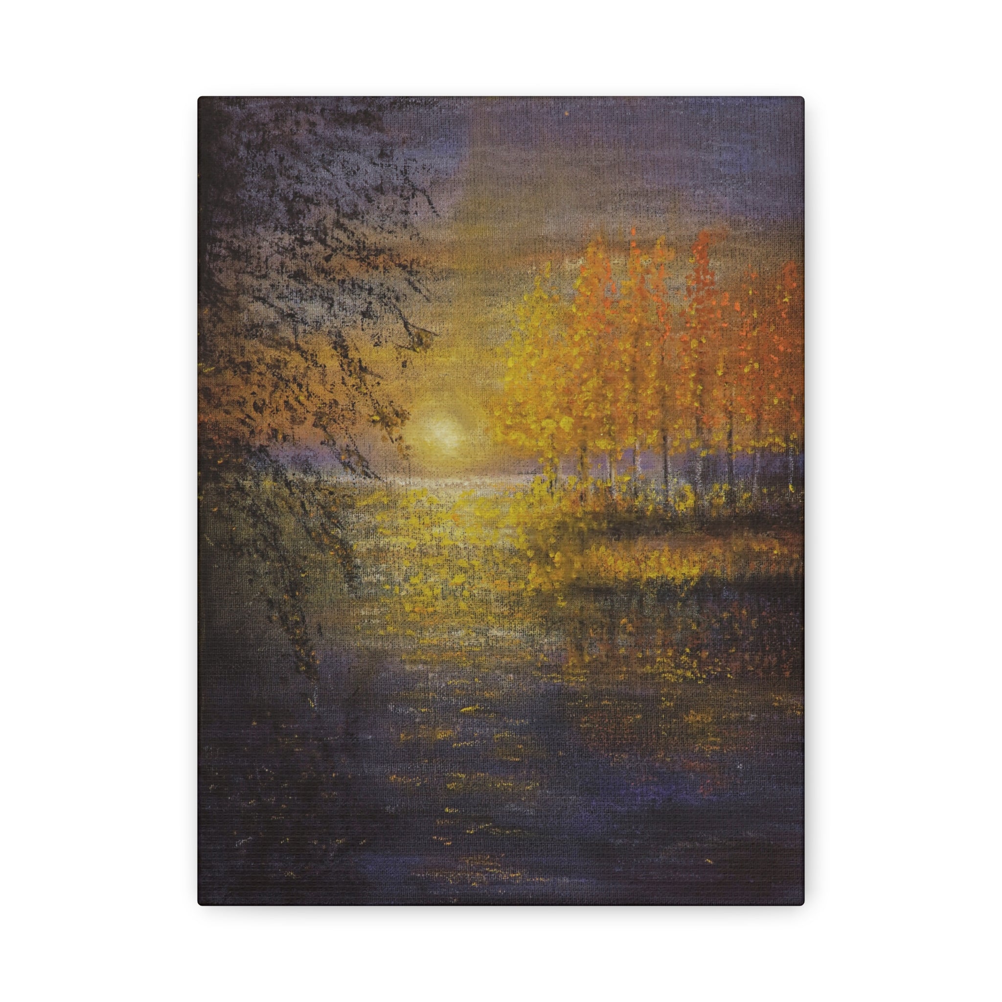 Autumn Sunset Canvas Wall Art — Golden Trees Over Tranquil Lake