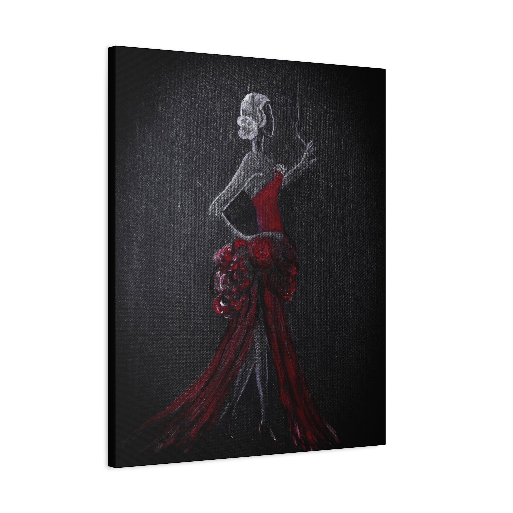 Flamenco Dancer Red Dress Canvas Art — Matte Stretched Wall Painting