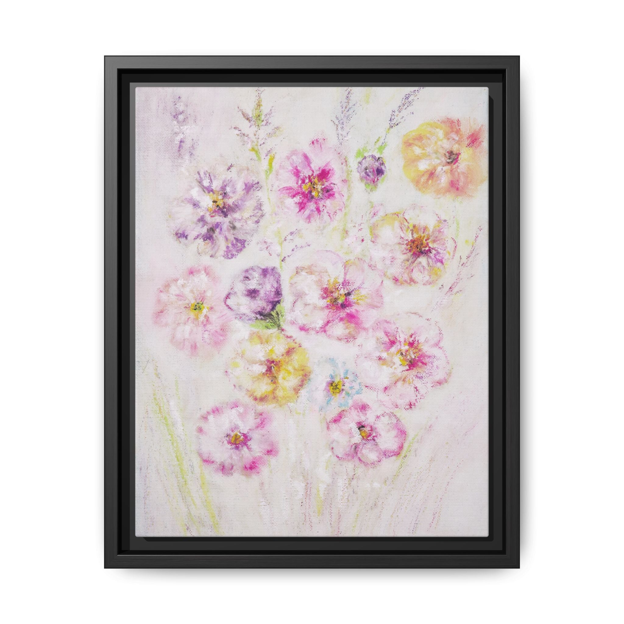Framed Floral Canvas Print — Soft Pastel Bouquet Wall Art