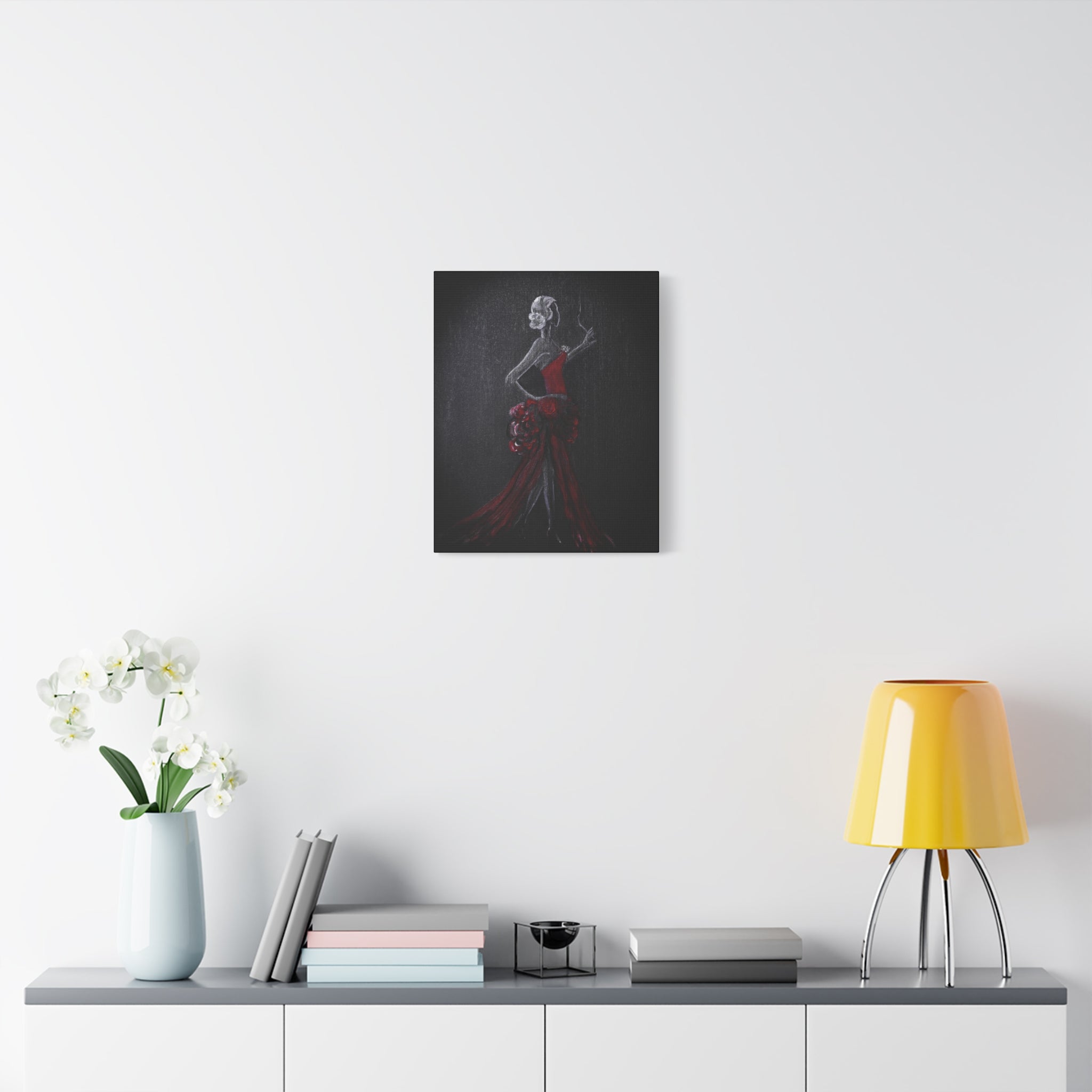 Flamenco Dancer Red Dress Canvas Art — Matte Stretched Wall Painting