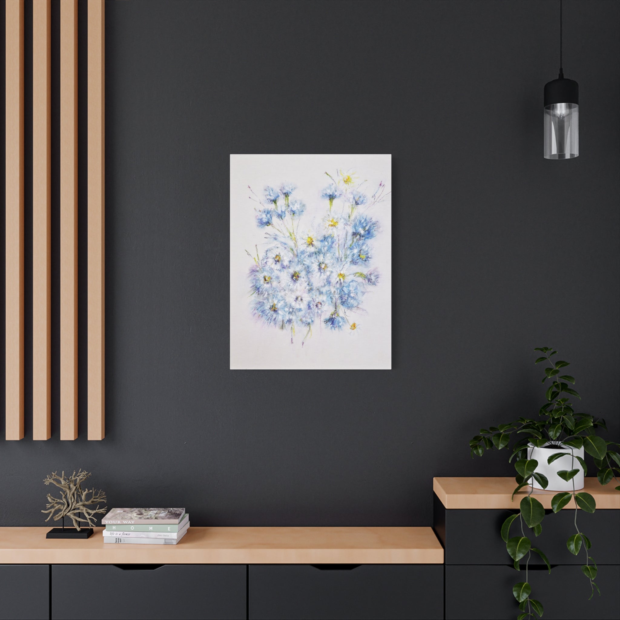 Blue Wildflower Bouquet Matte Canvas Wall Art — Stretched 1.25"