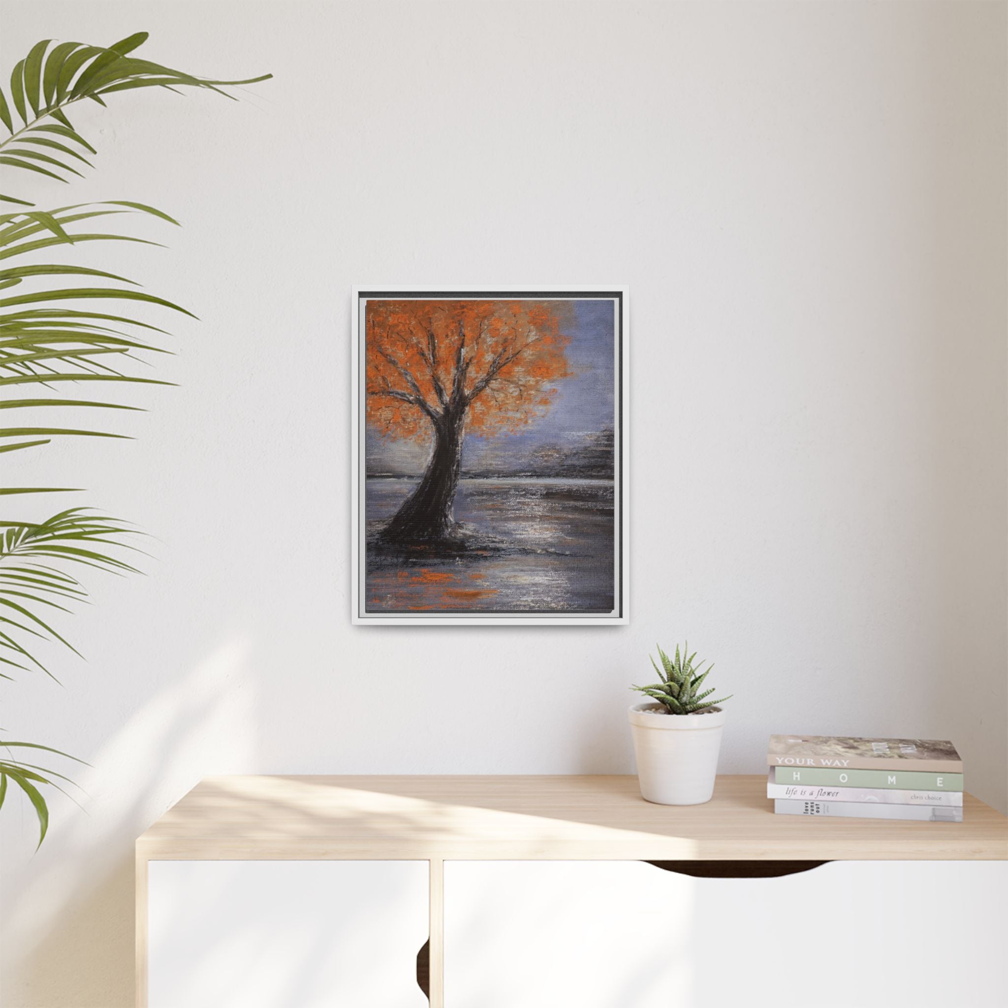 Framed Autumn Tree Canvas Print — Orange Tree Landscape Wall Art