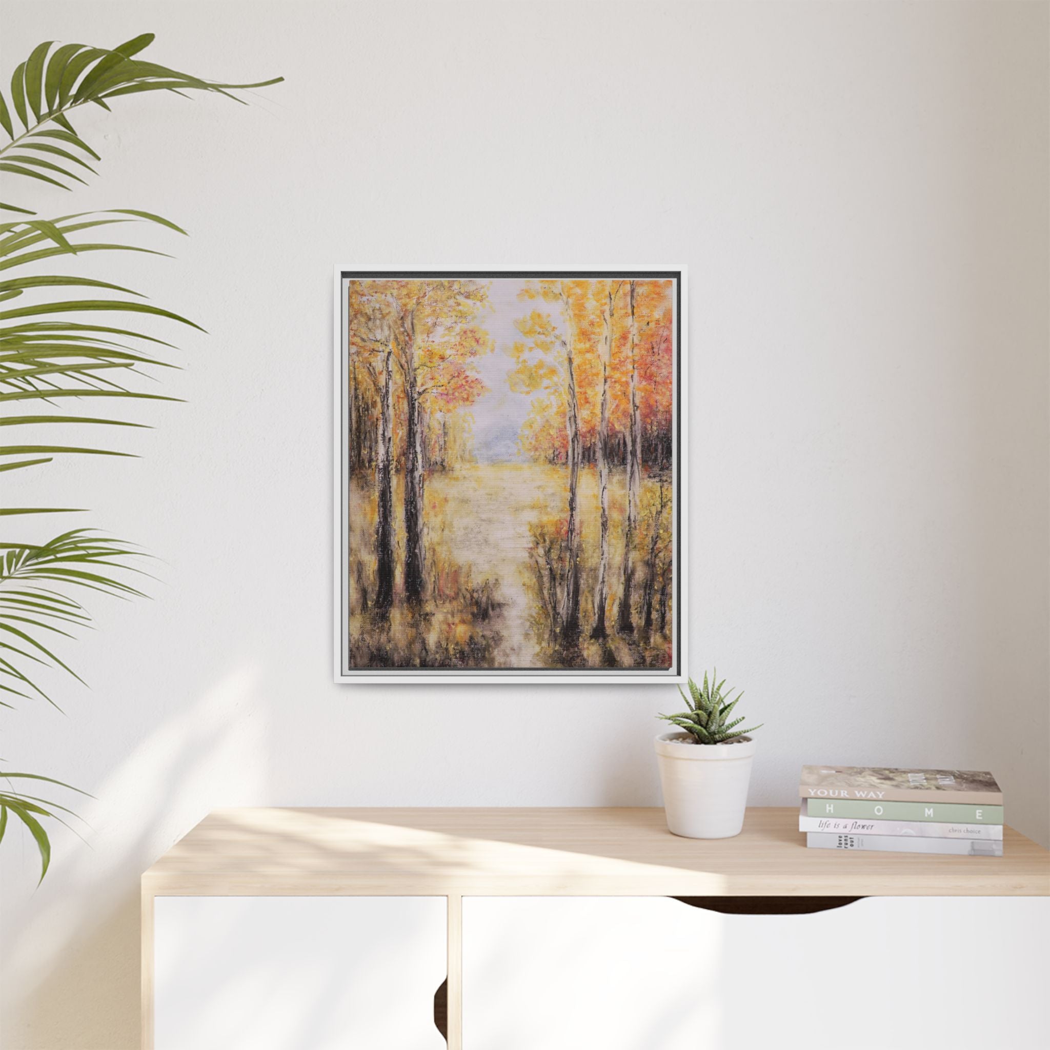 Golden Trees Landscape - Framed Canvas Art