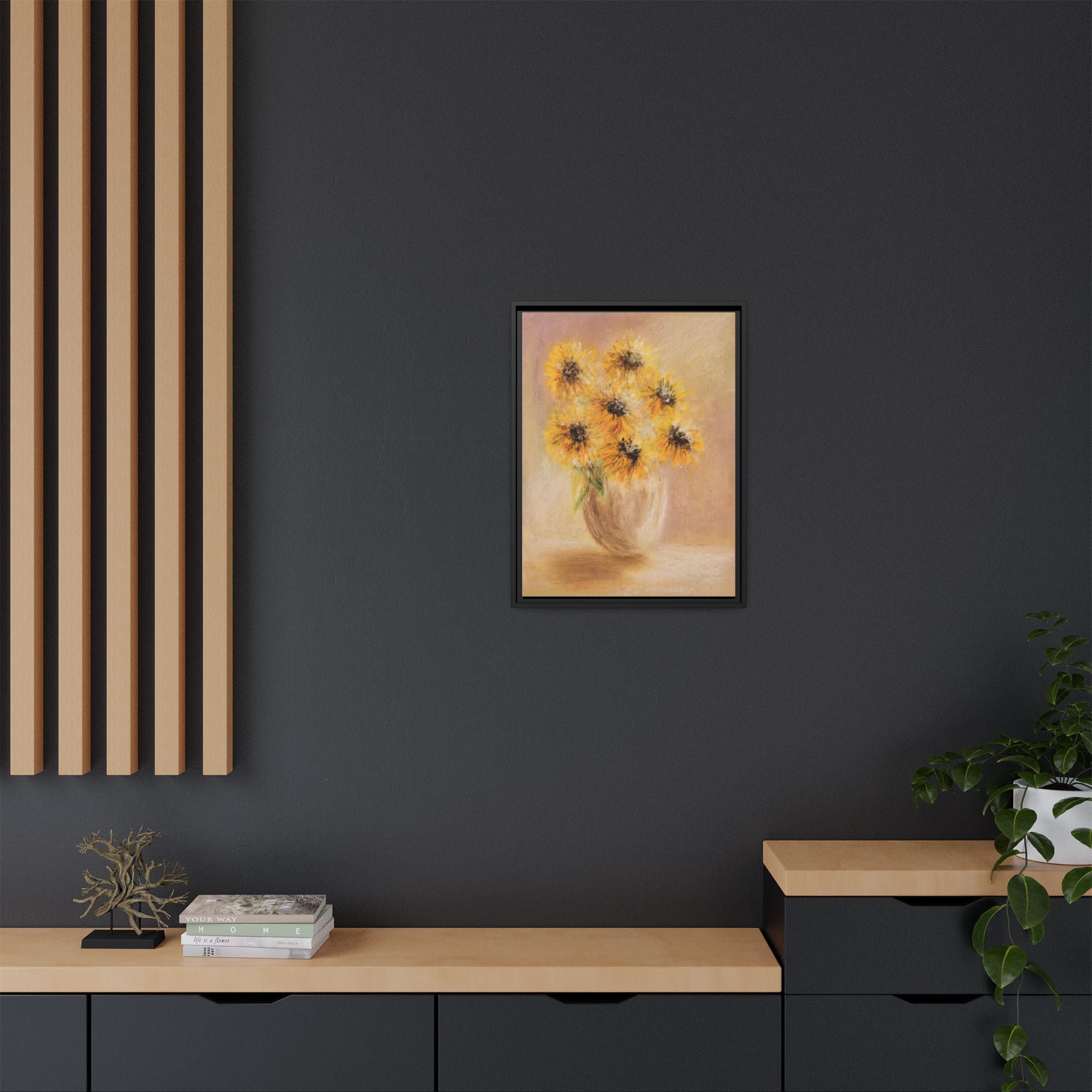 Framed Sunflower Vase — Matte Canvas Wall Art