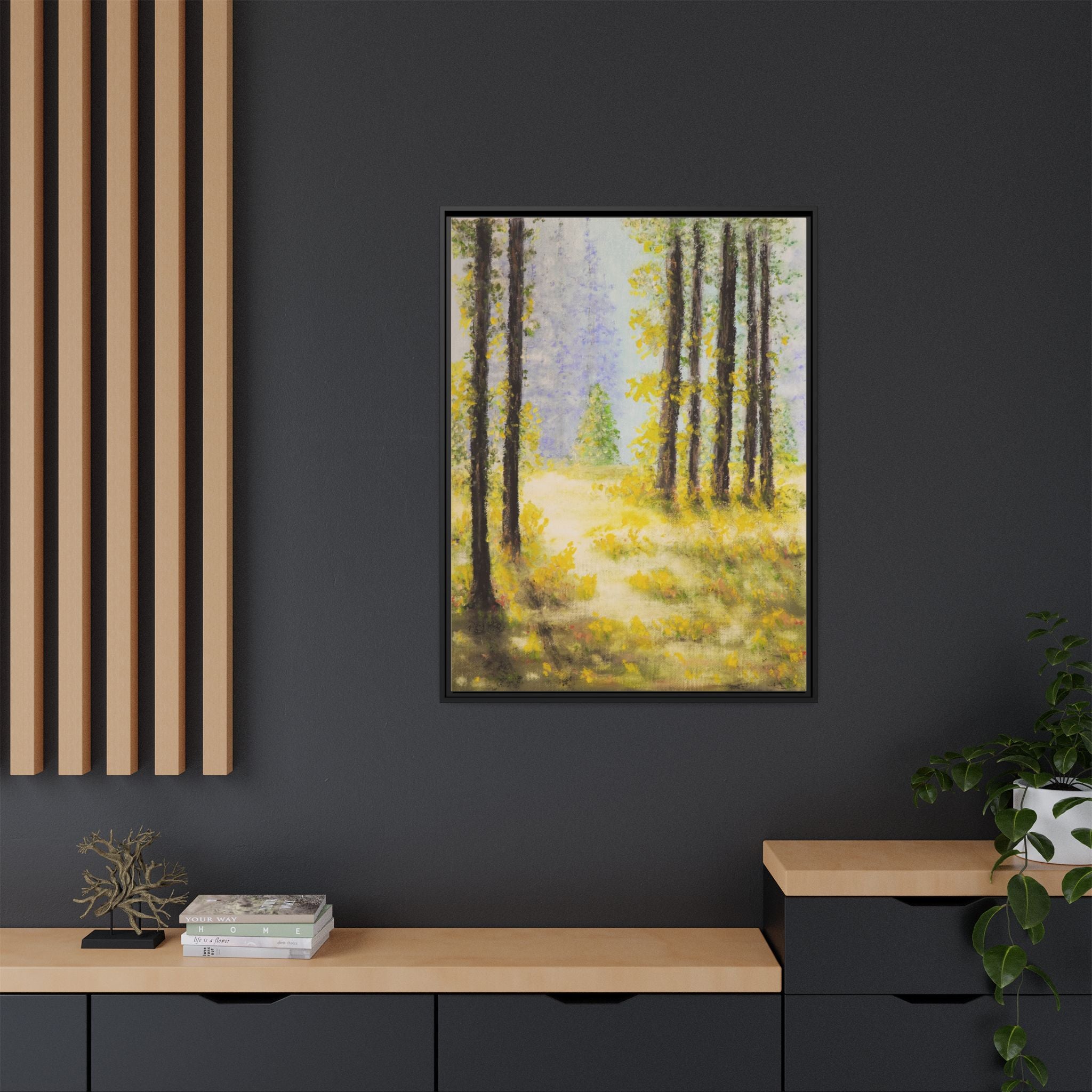 Framed Matte Canvas Print — Sunlit Forest Landscape Wall Art