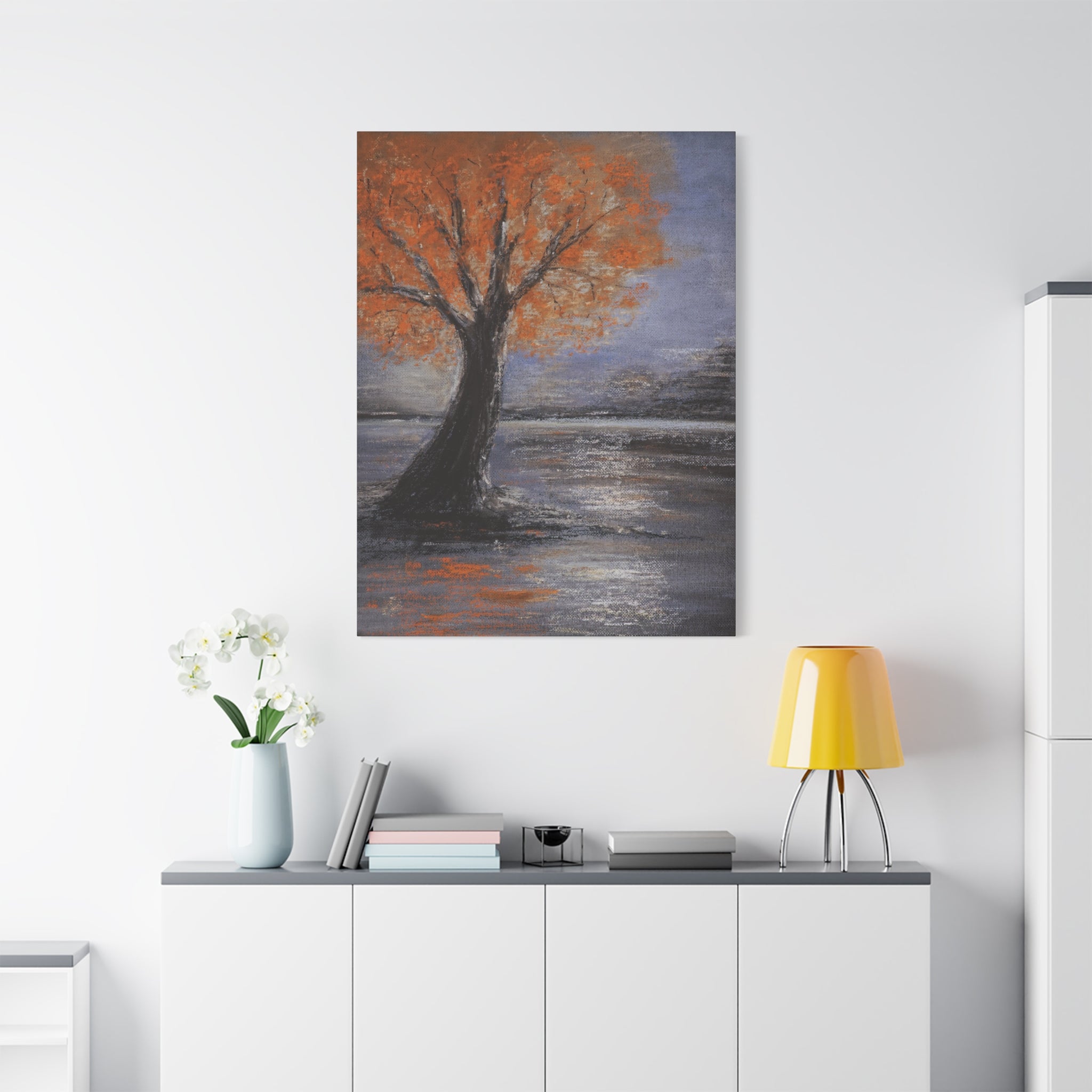 Autumn Solitude Matte Canvas Wall Art — Orange Tree Landscape, Stretched 1.25"