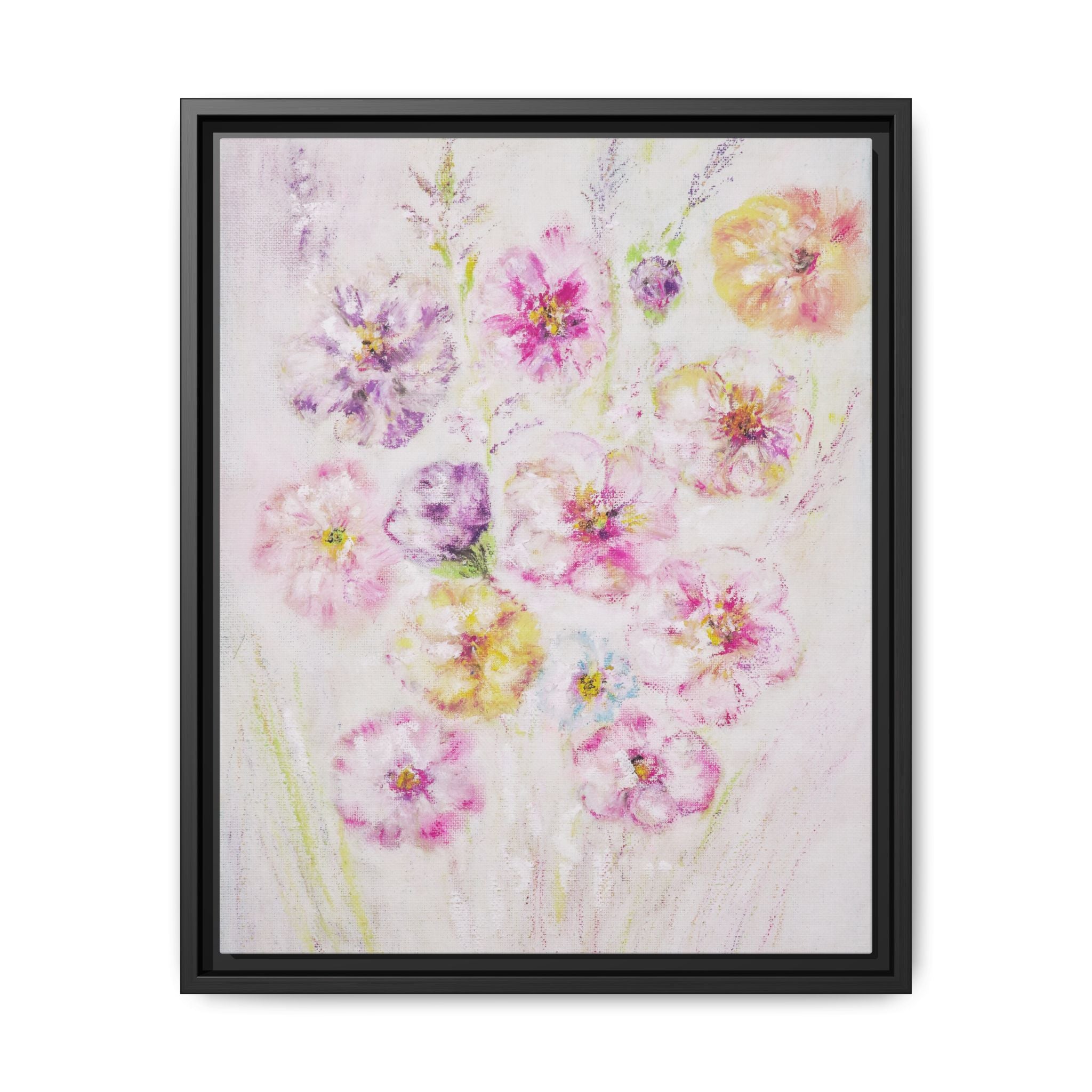 Framed Floral Canvas Print — Soft Pastel Bouquet Wall Art