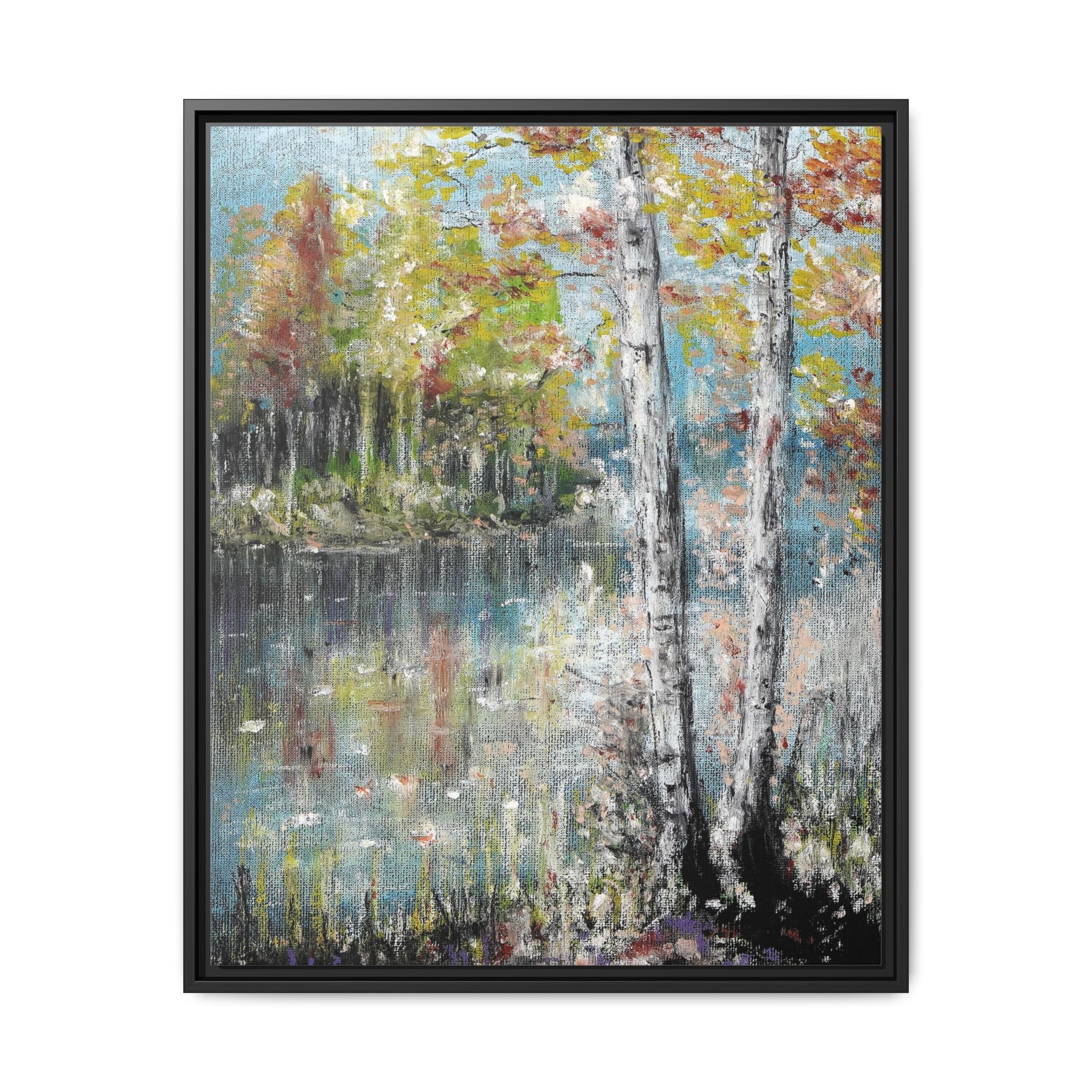 Framed Matte Canvas-Trees by the Lake