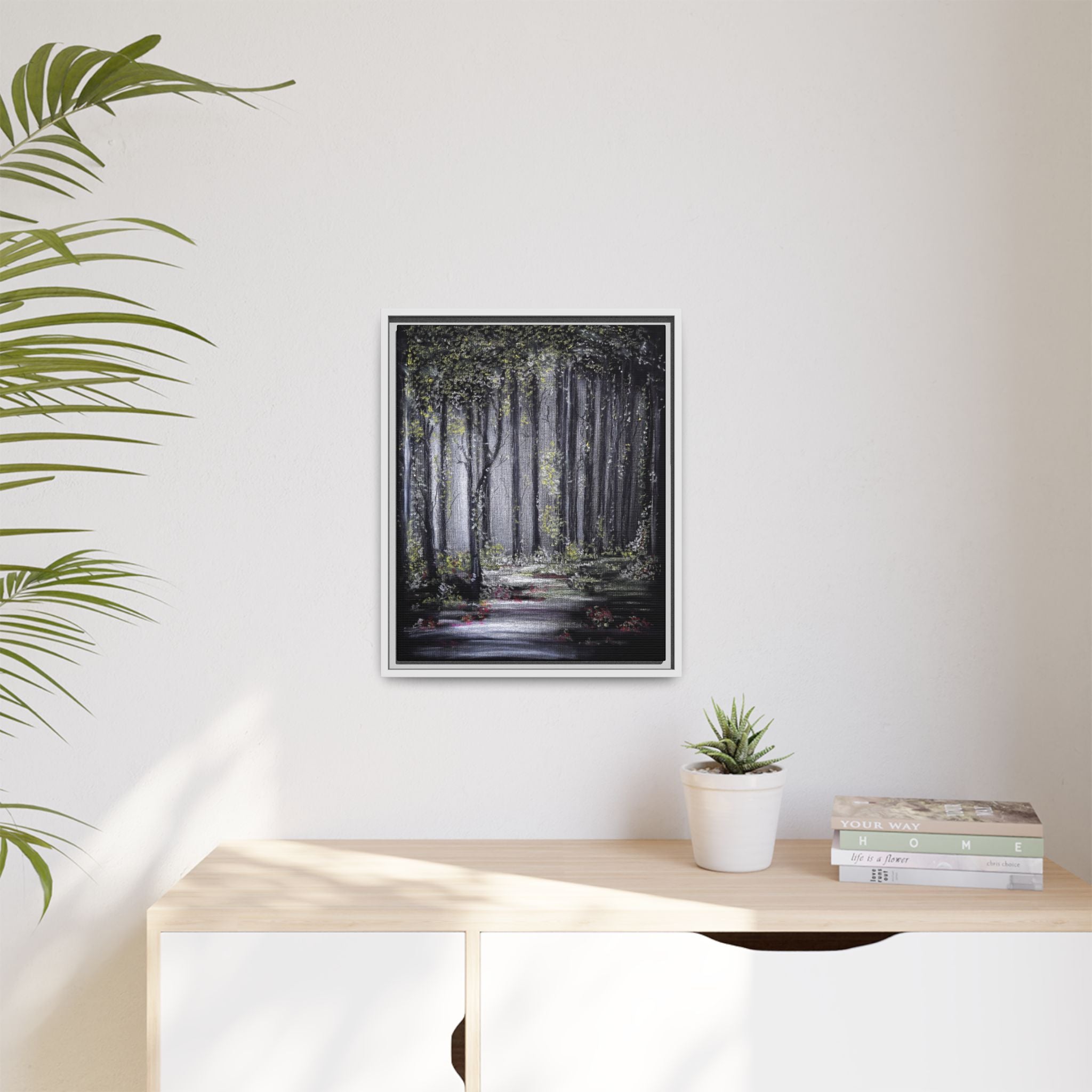 Framed Forest Path Matte Canvas Print — Serene Woodland Wall Art