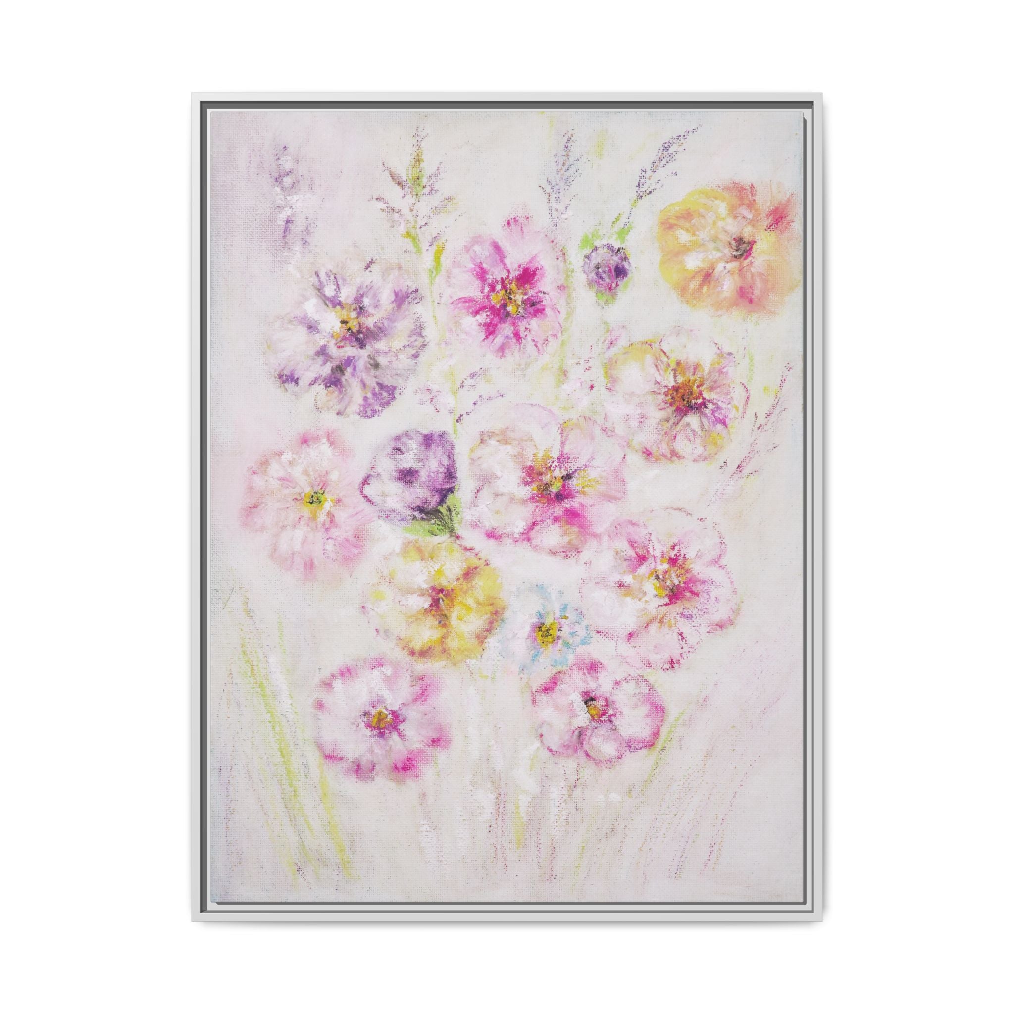 Framed Floral Canvas Print — Soft Pastel Bouquet Wall Art