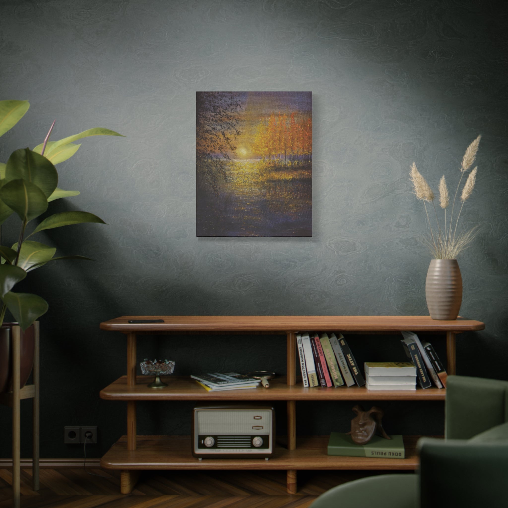 Autumn Sunset Canvas Wall Art — Golden Trees Over Tranquil Lake