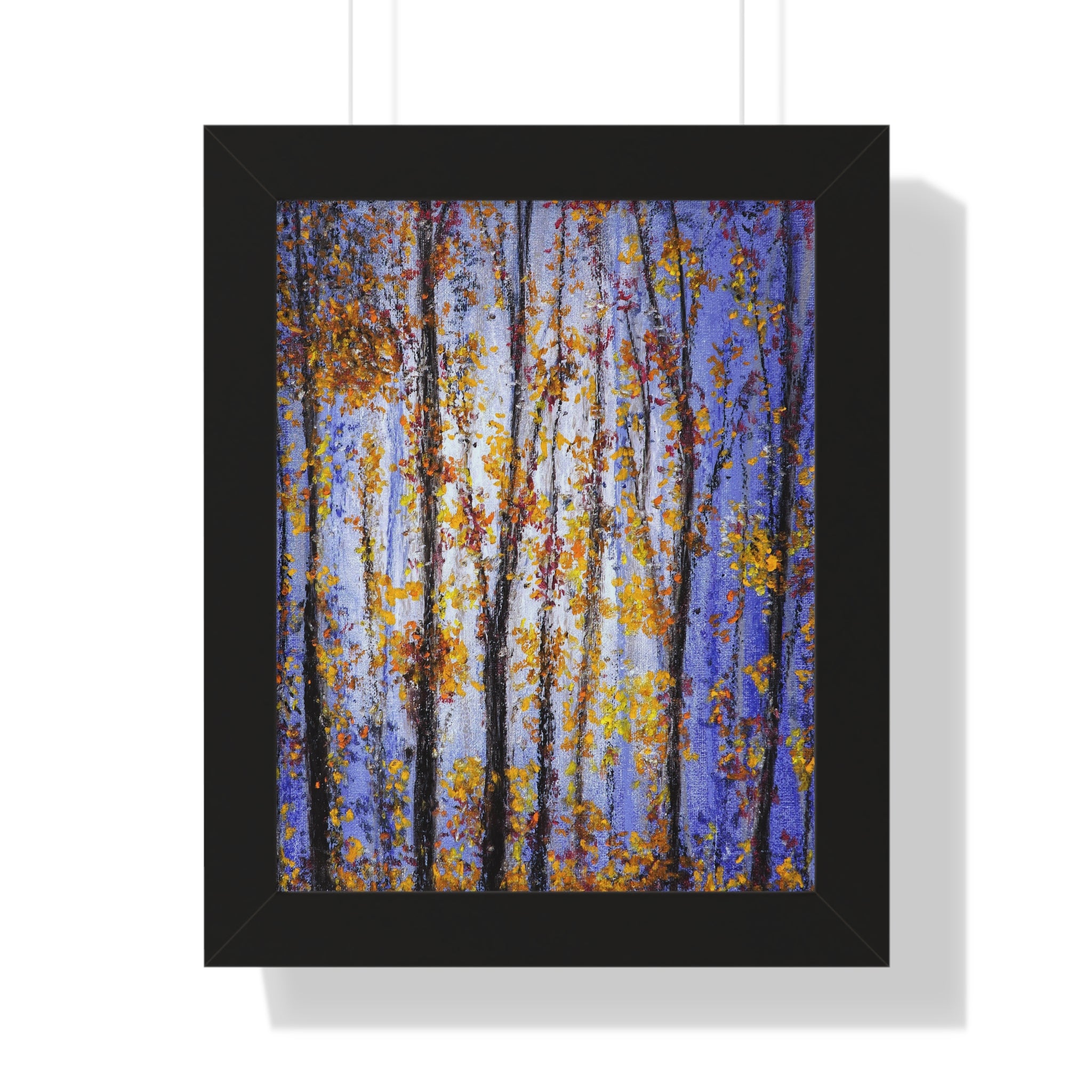 Autumn Birch Forest Framed Vertical Poster — Fall Trees Wall Art