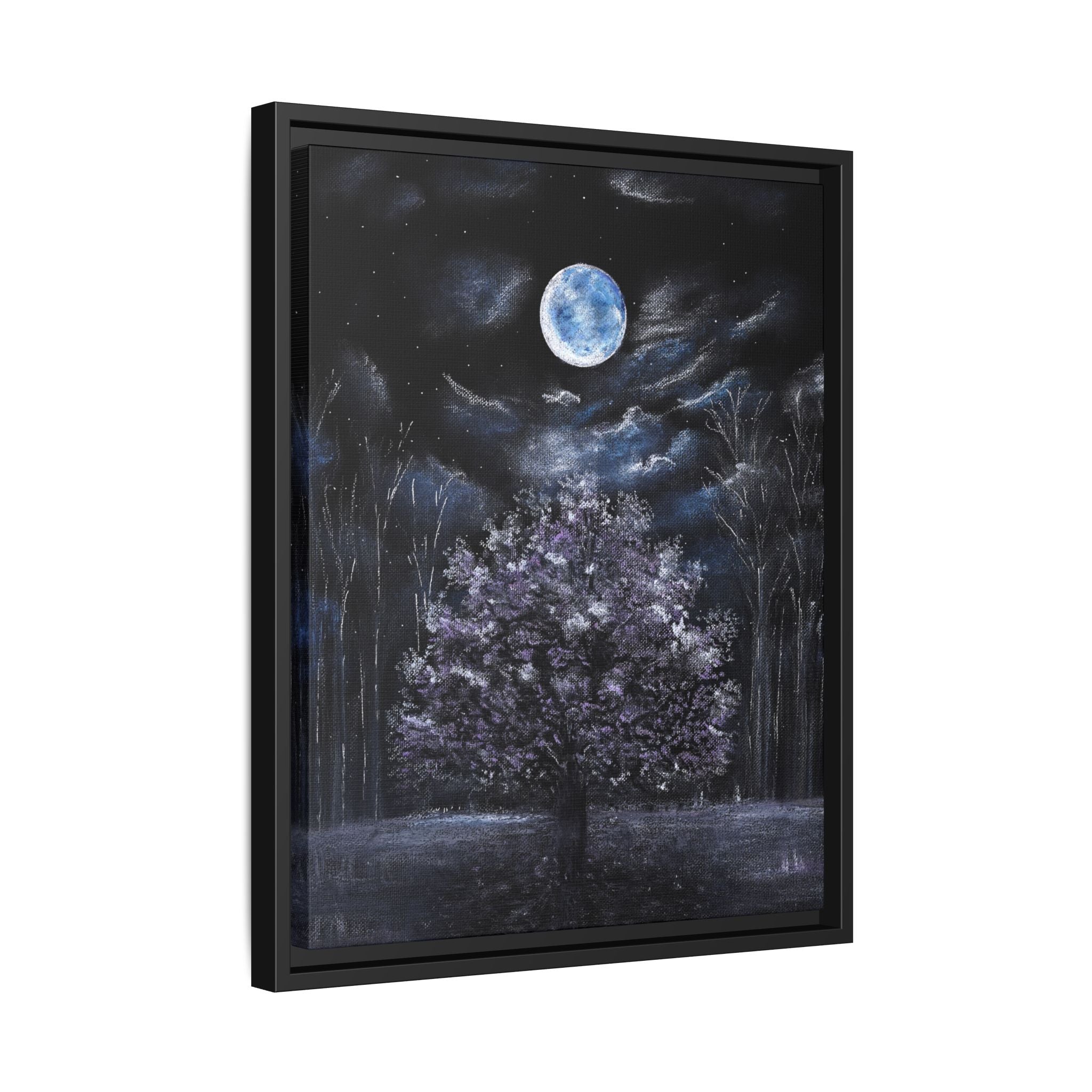 Framed Matte Canvas Art — Moonlit Tree Nightscape