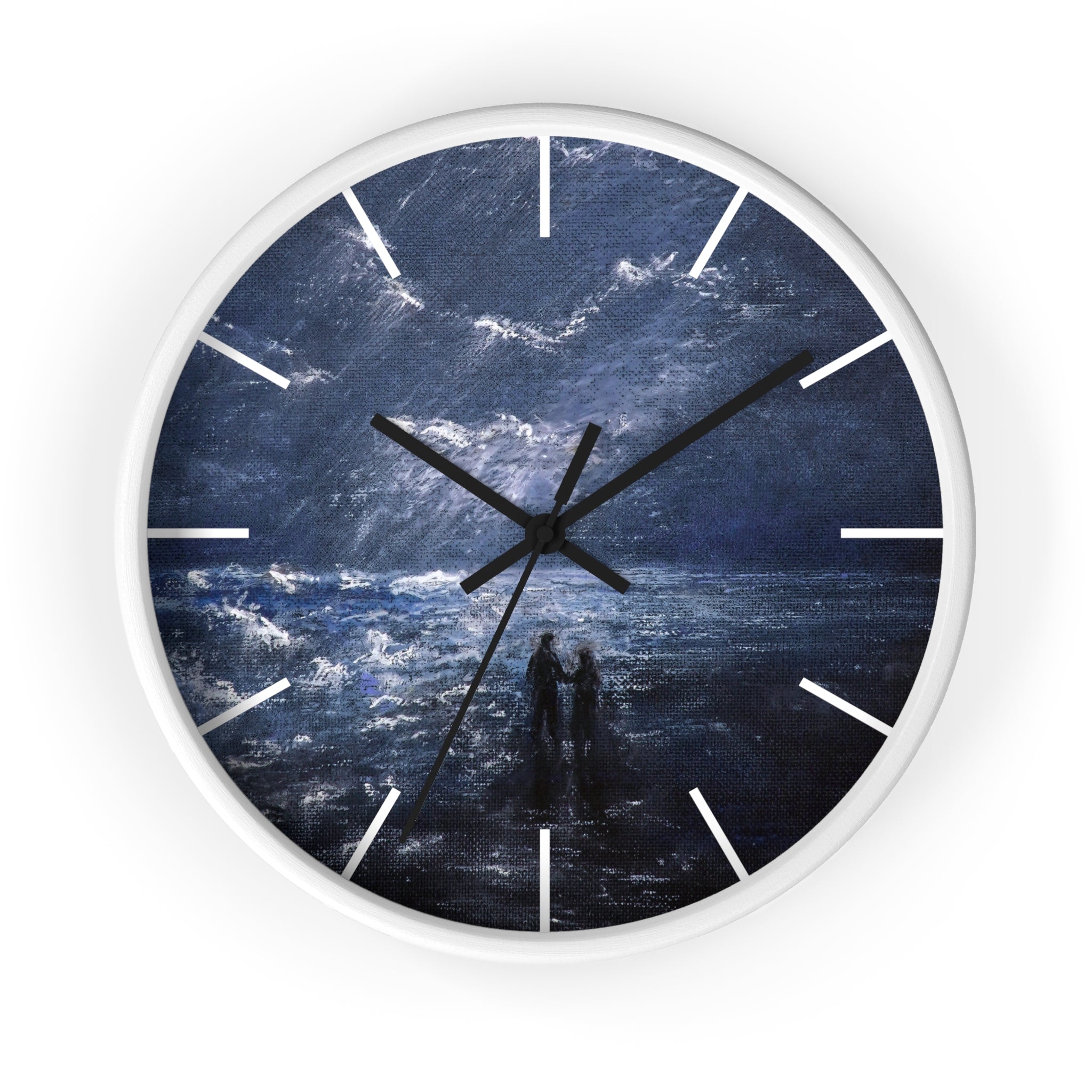 Wall Clock — Moody Ocean Nightscape Clock with Silhouetted Couple