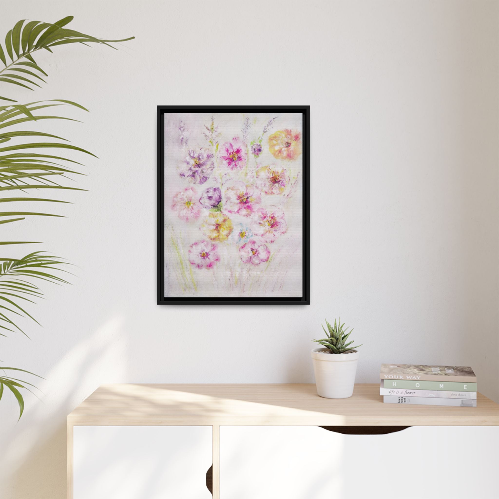 Framed Floral Canvas Print — Soft Pastel Bouquet Wall Art