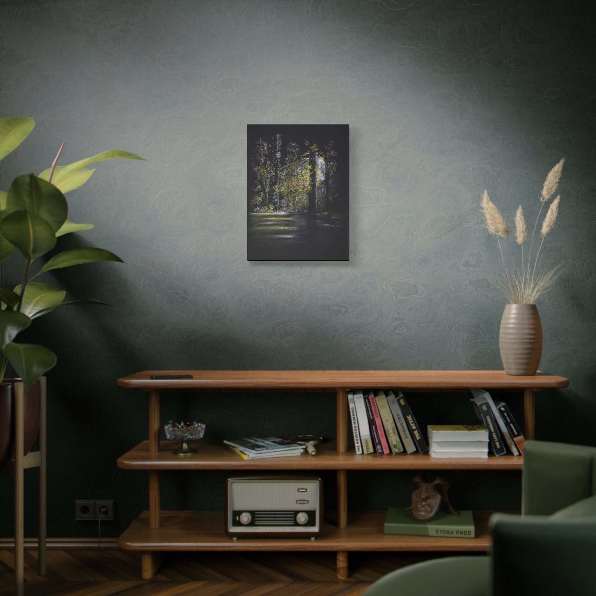 Matte Canvas - Moonlit Forest Landscape Stretched Art Print