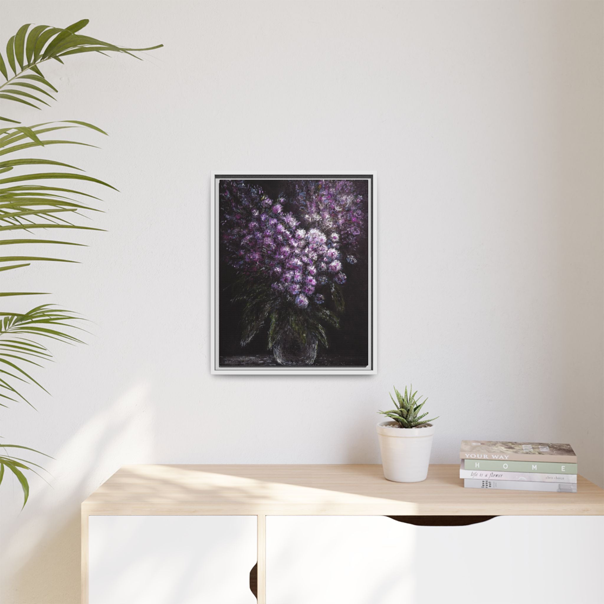 Framed Matte Canvas: Moody Purple Floral Bouquet Wall Art