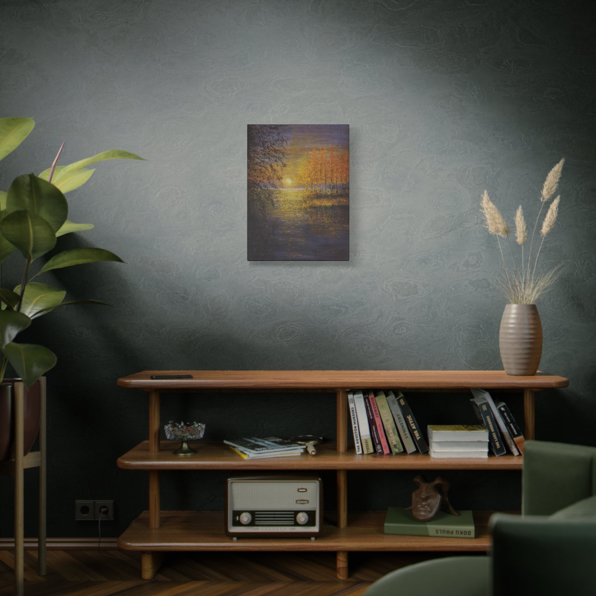 Autumn Sunset Canvas Wall Art — Golden Trees Over Tranquil Lake
