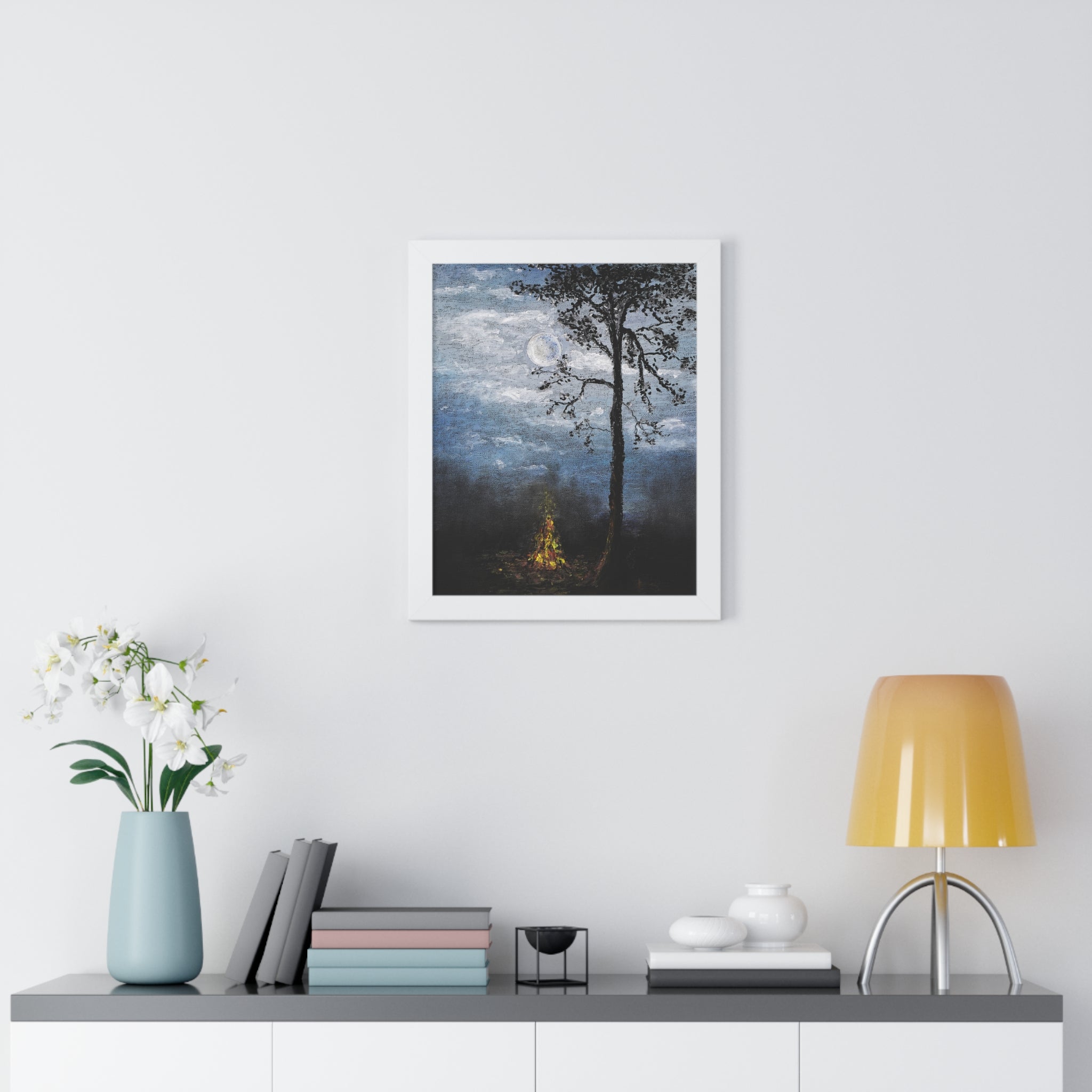 Framed Poster — Moonlit Campfire Nightscape