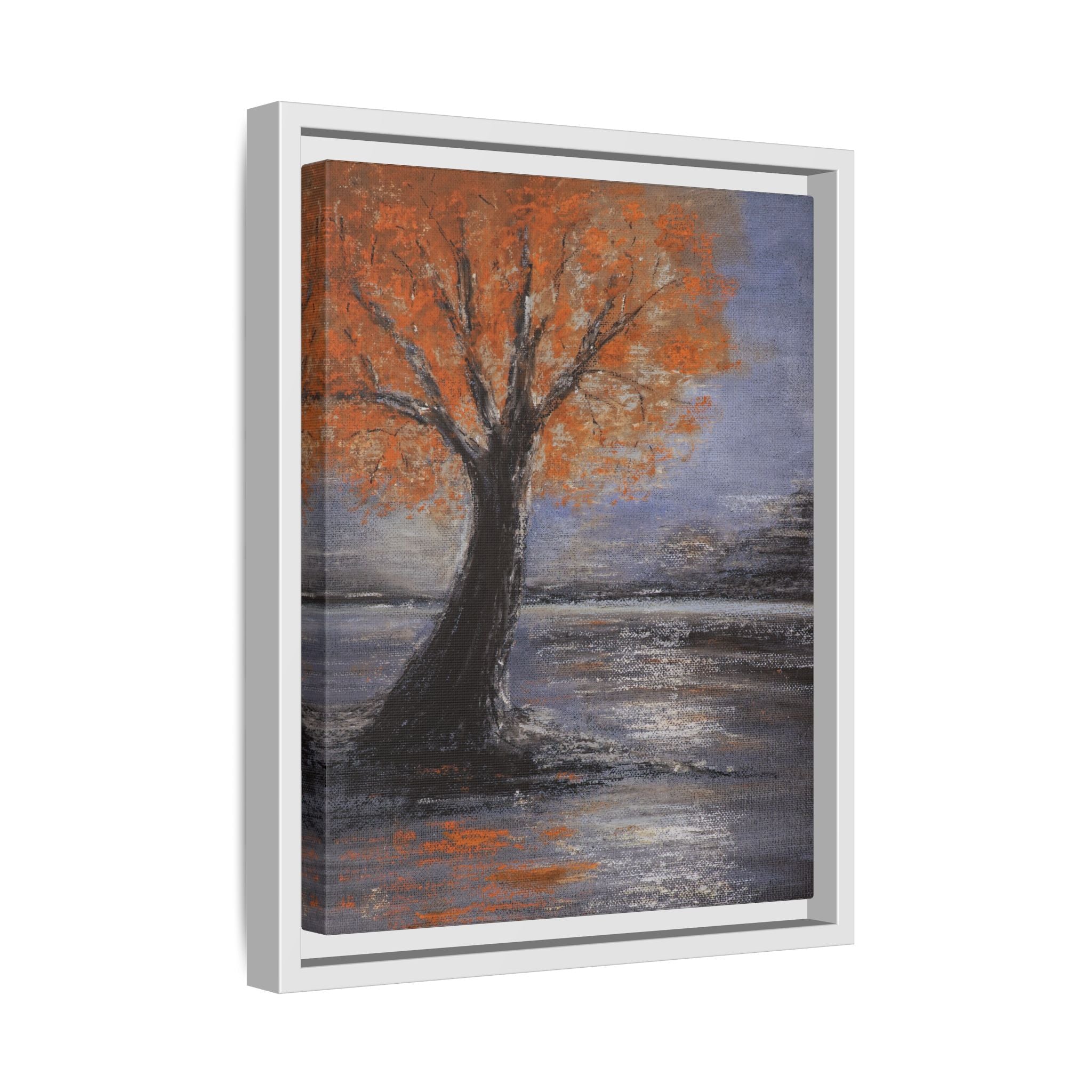 Framed Autumn Tree Canvas Print — Orange Tree Landscape Wall Art