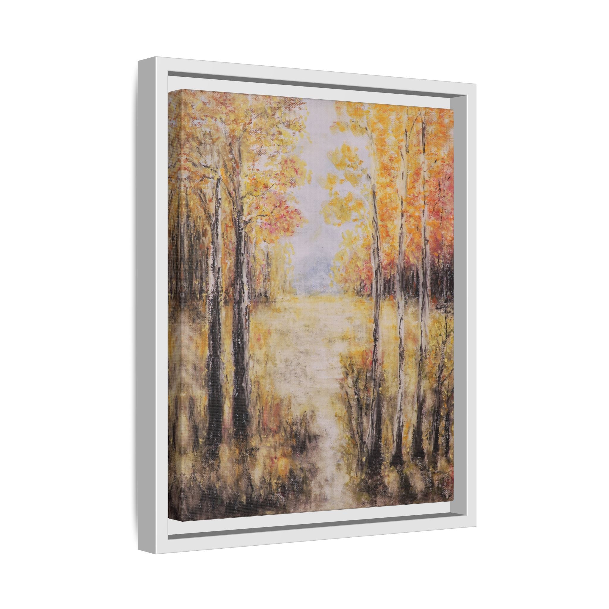 Golden Trees Landscape - Framed Canvas Art